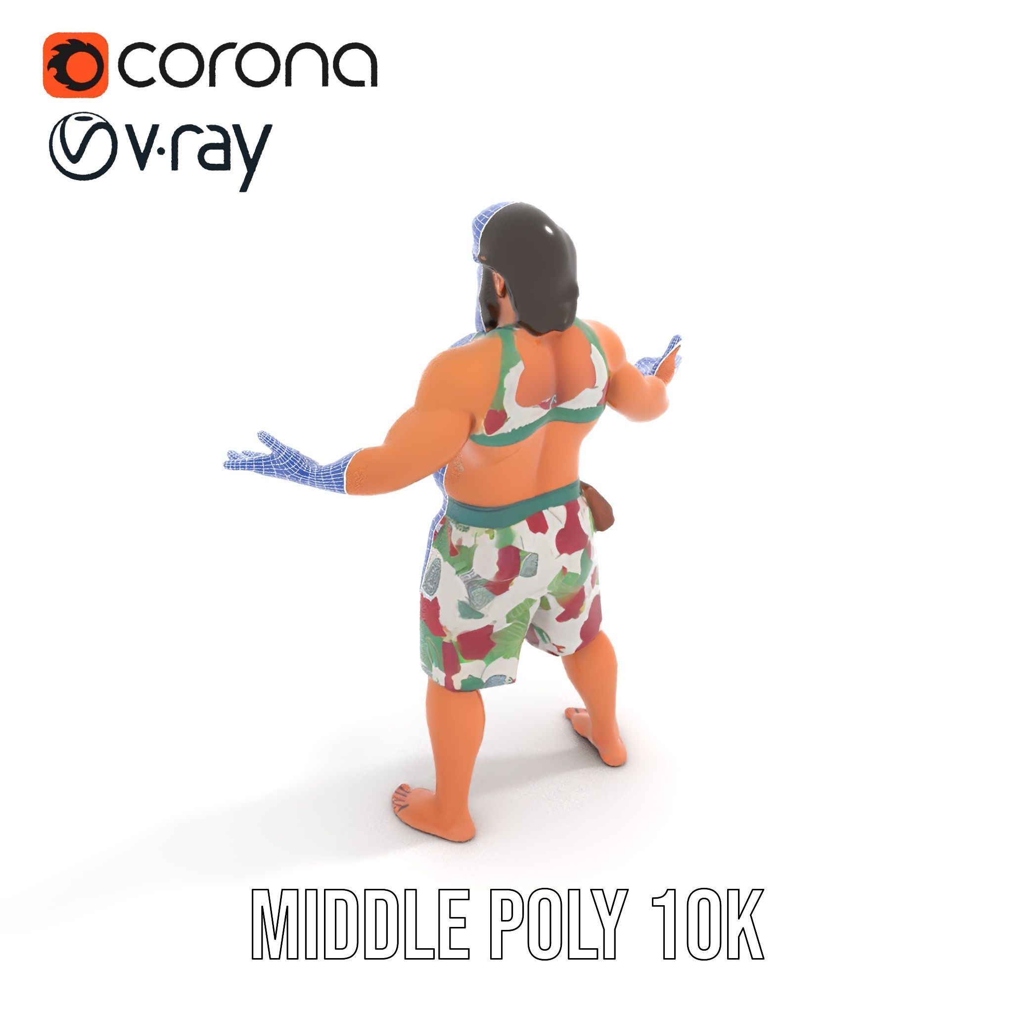 Beachwear Muscle Guy Character Model  Rigged and Animated Low-poly 3D model_32