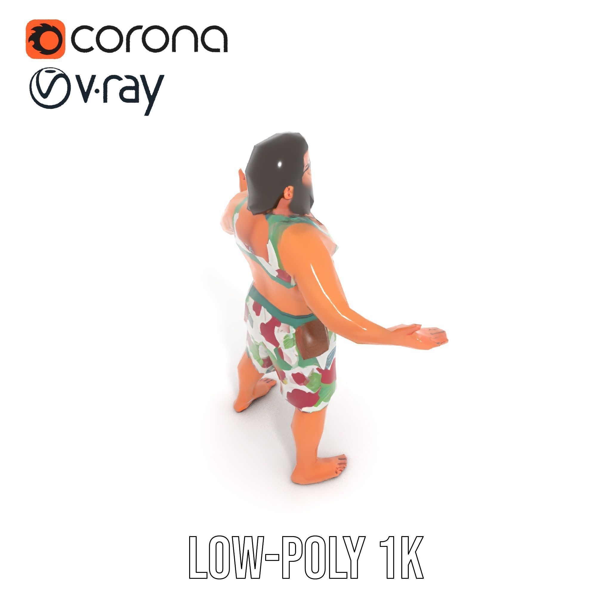 Beachwear Muscle Guy Character Model  Rigged and Animated Low-poly 3D model_7