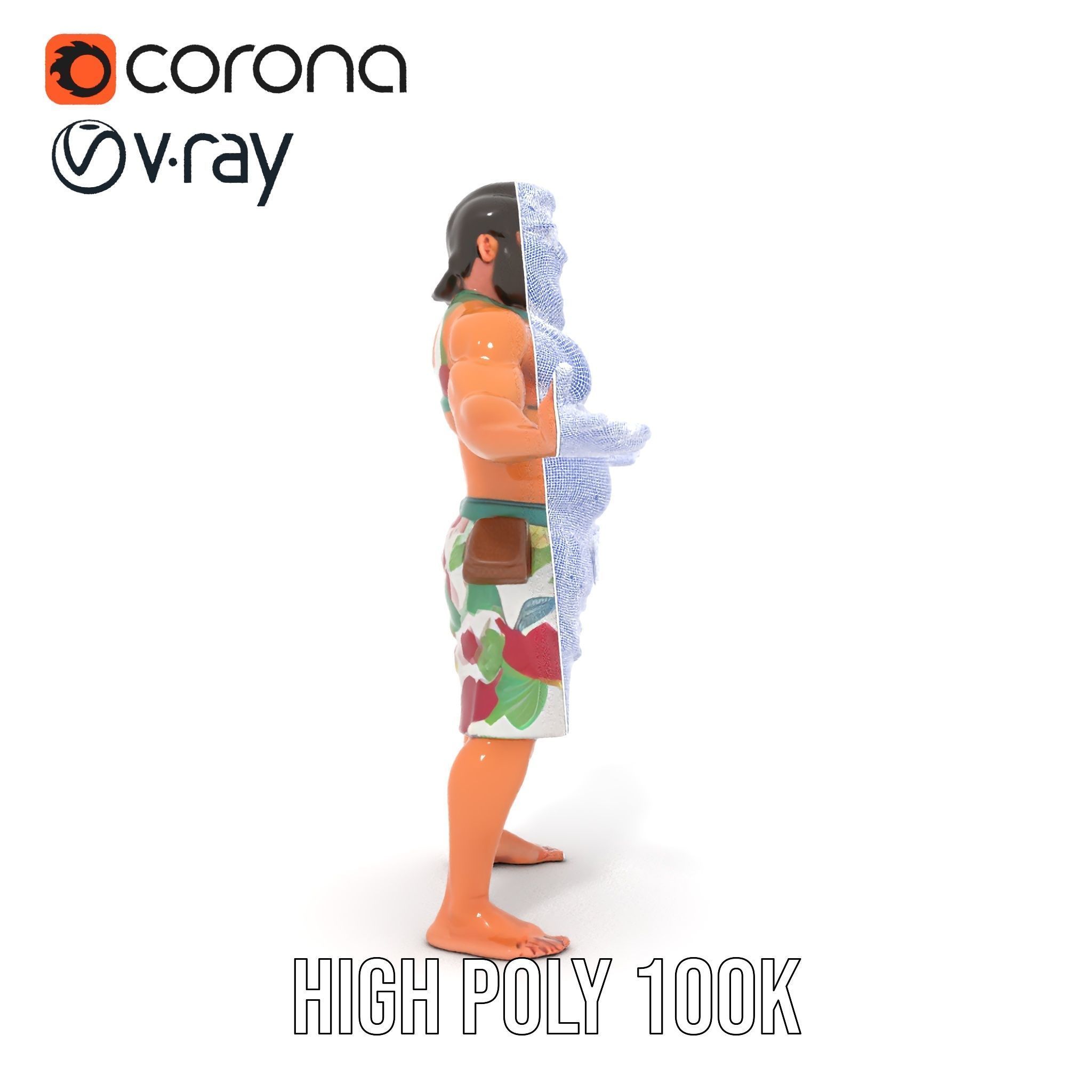 Beachwear Muscle Guy Character Model  Rigged and Animated Low-poly 3D model_36