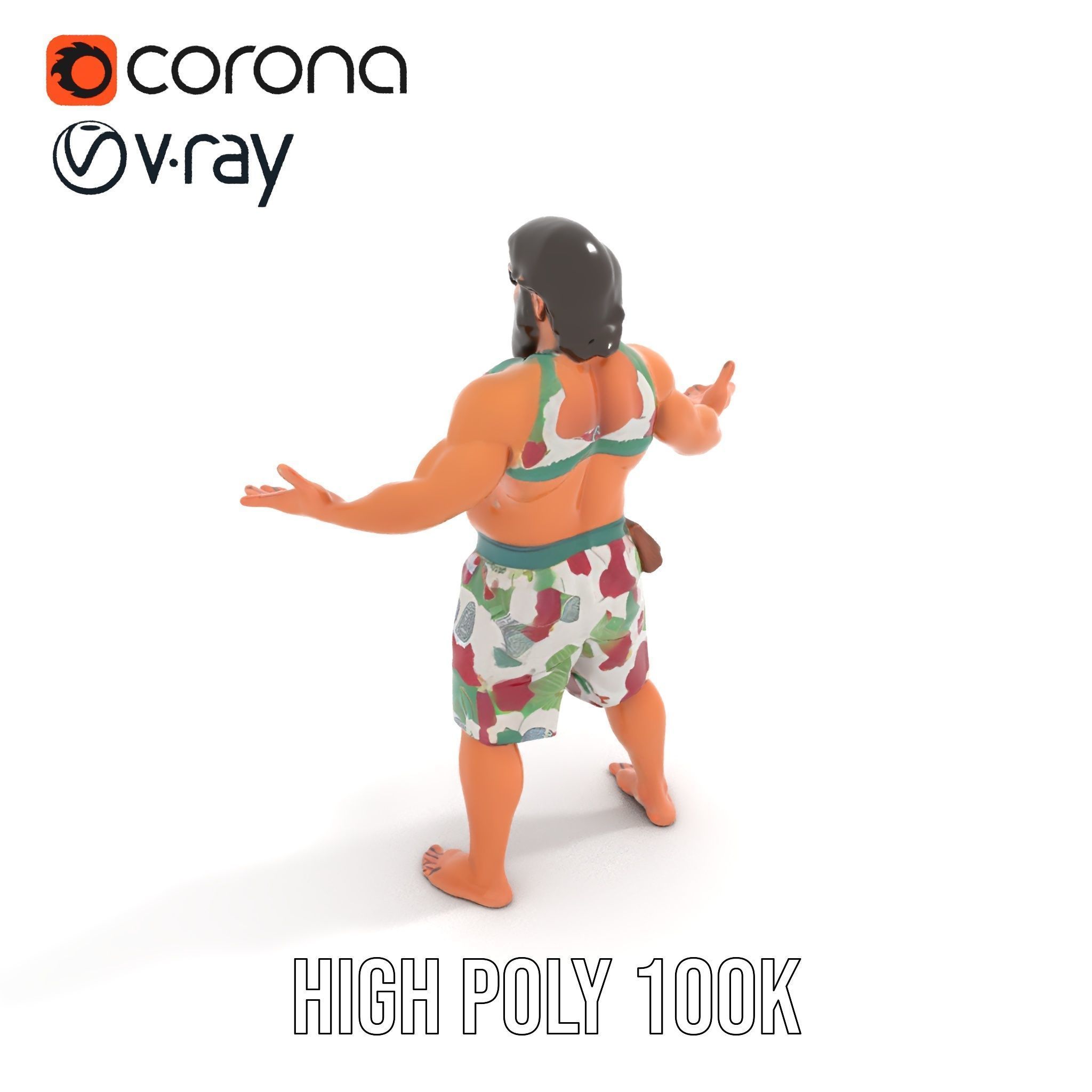Beachwear Muscle Guy Character Model  Rigged and Animated Low-poly 3D model_11