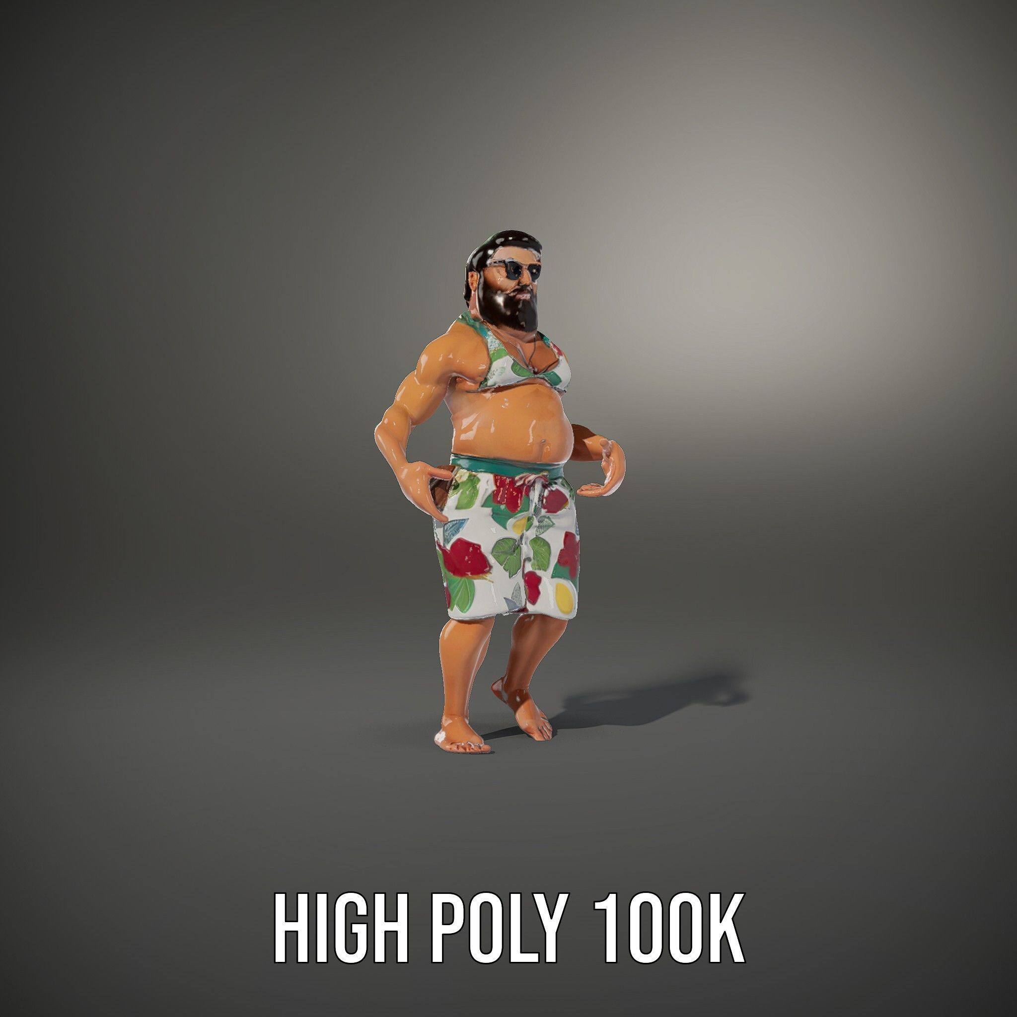 Beachwear Muscle Guy Character Model  Rigged and Animated Low-poly 3D model_20