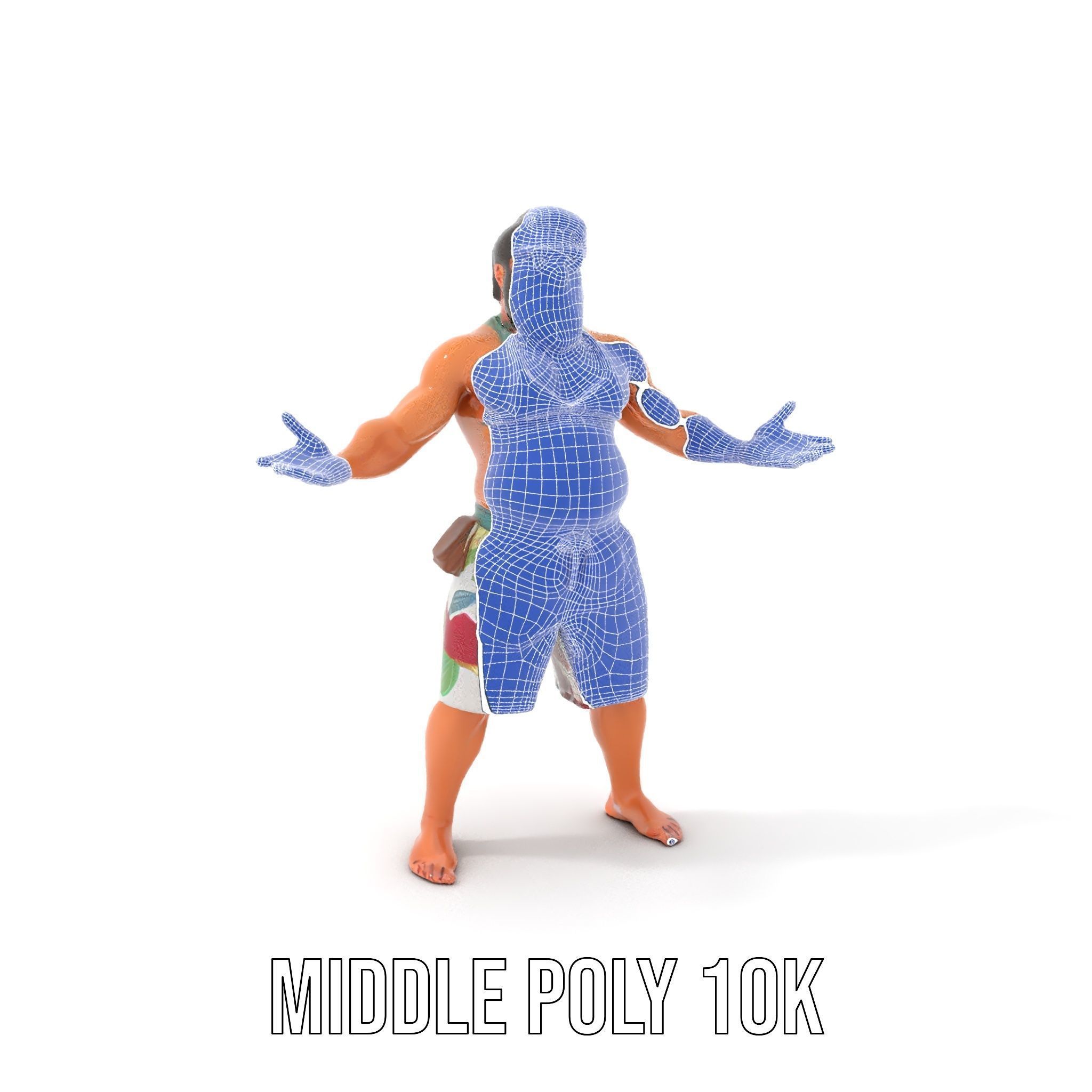 Beachwear Muscle Guy Character Model  Rigged and Animated Low-poly 3D model_30
