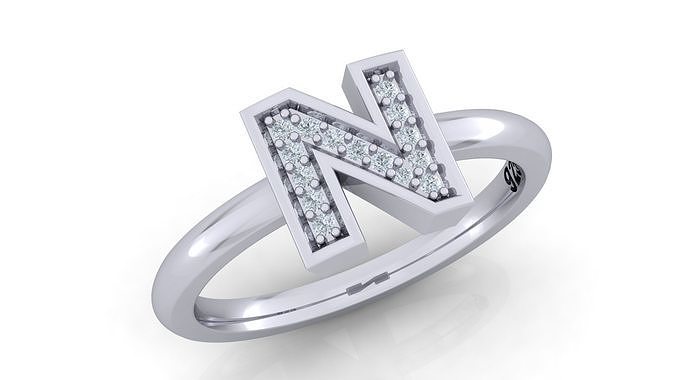Alphabet ring letter N 3D print model