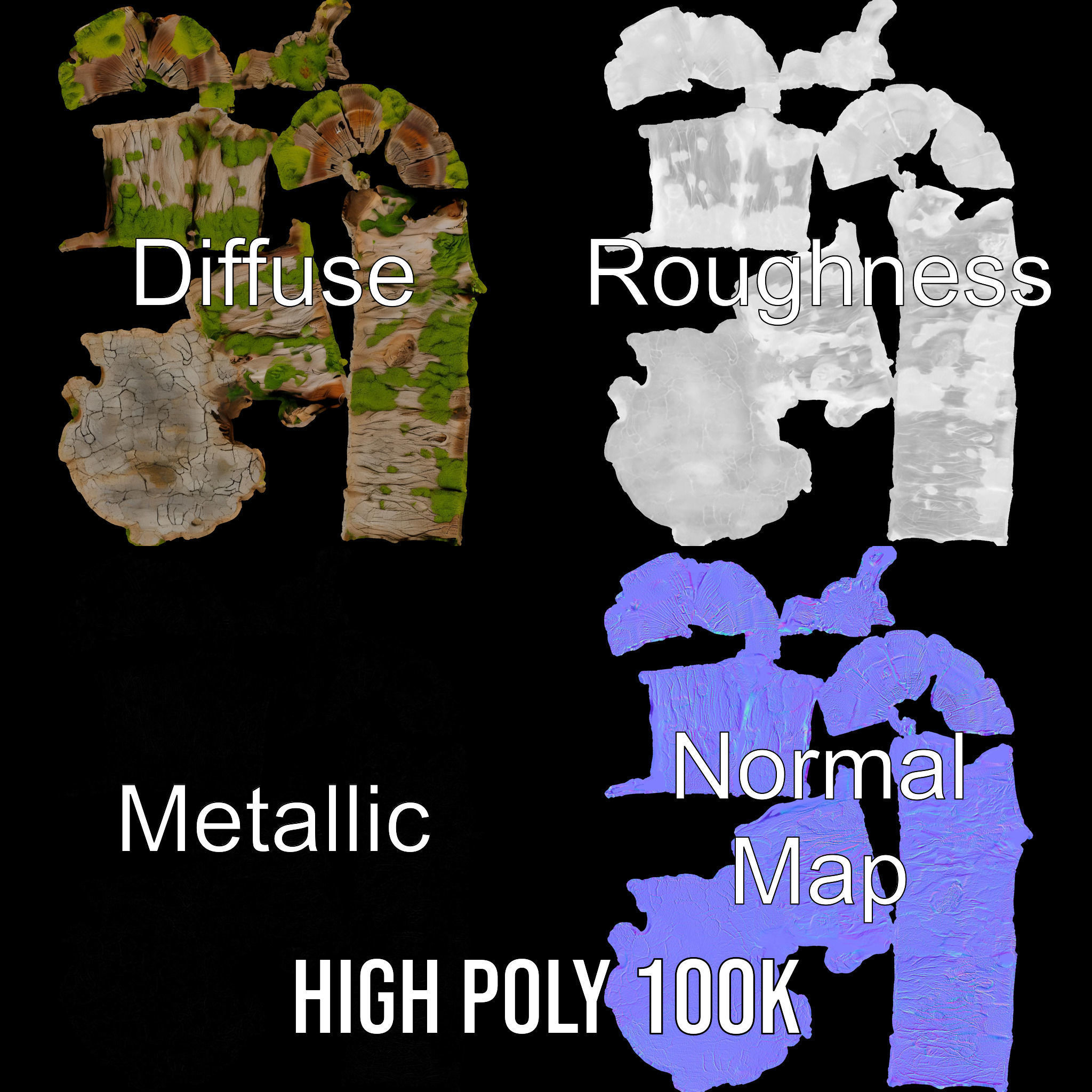 Mossy Tree Stump Model Pack for Nature Scenes Low-poly 3D model_3