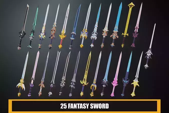 Low Poly Fantasy Sword Pack 25x Low-poly 3D model