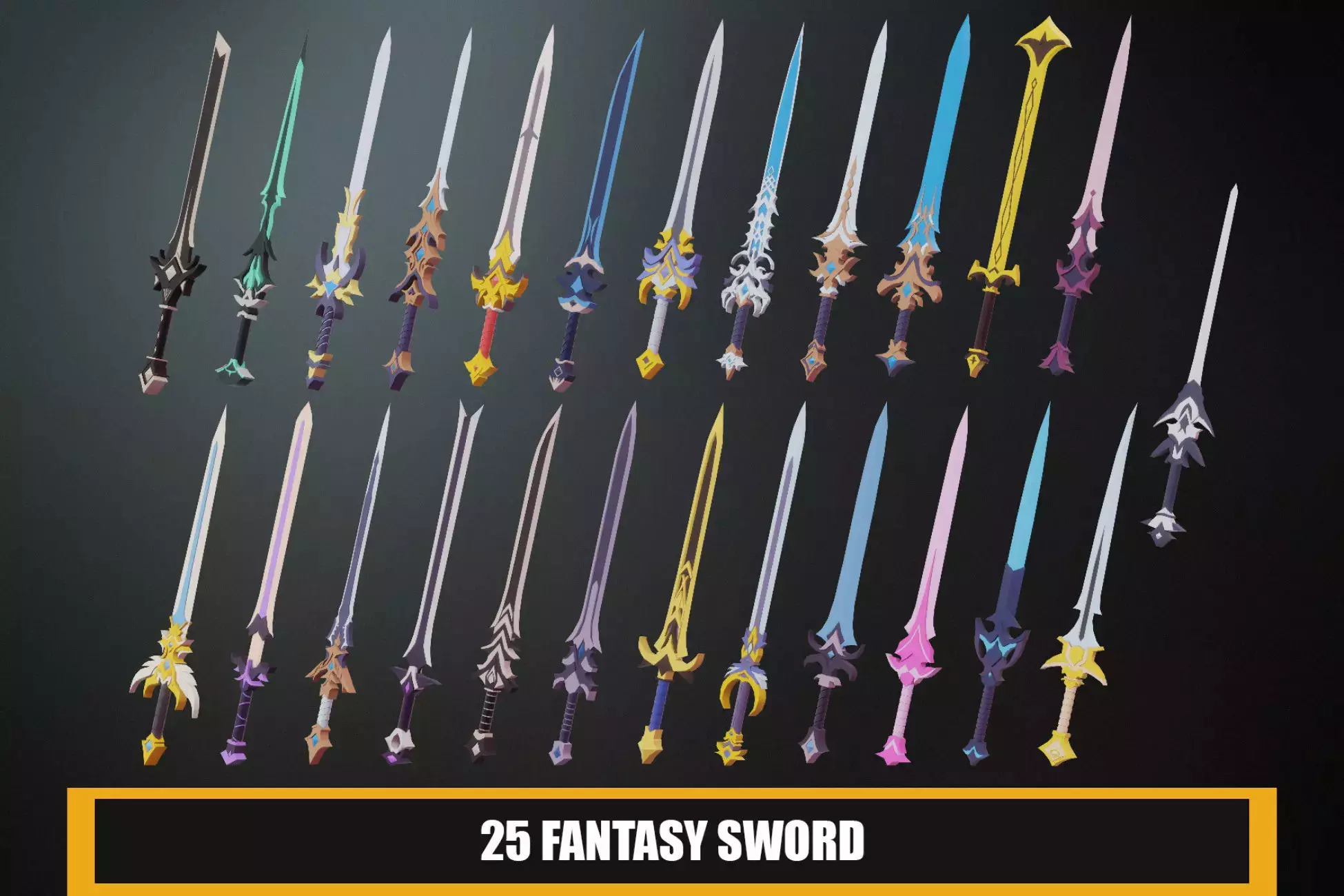 Low Poly Fantasy Sword Pack 25x Low-poly 3D model_0