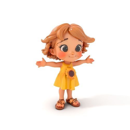 Sunflower Girl  Charming D Character Rigged and Animated Low-poly 3D model