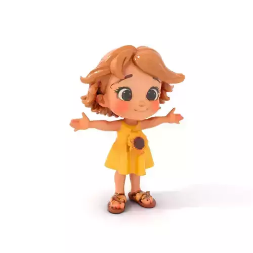 Sunflower Girl  Charming D Character Rigged and Animated Low-poly 3D model