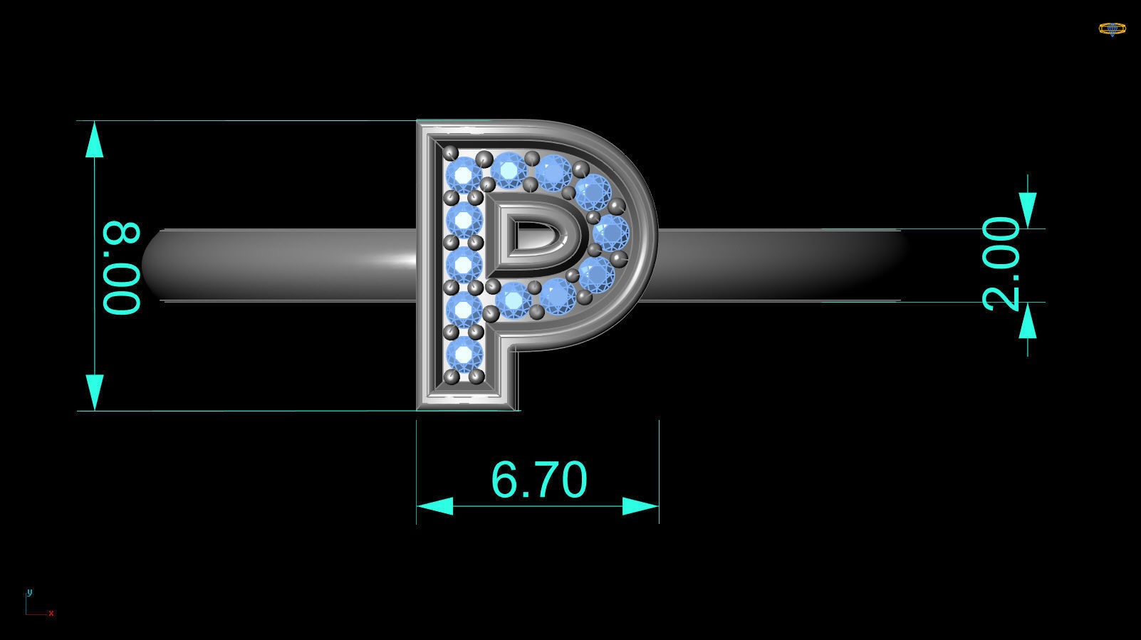 Alphabet ring letter P 3D print model_2
