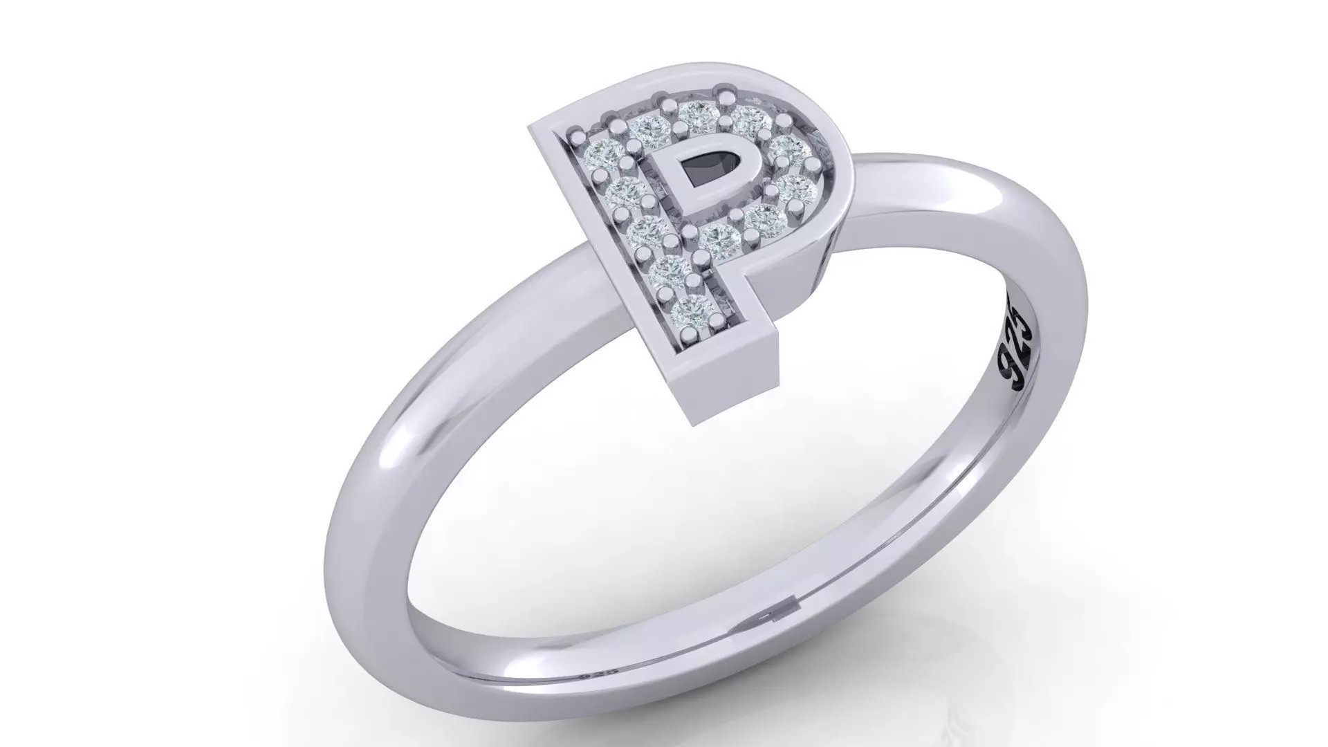 Alphabet ring letter P 3D print model_0