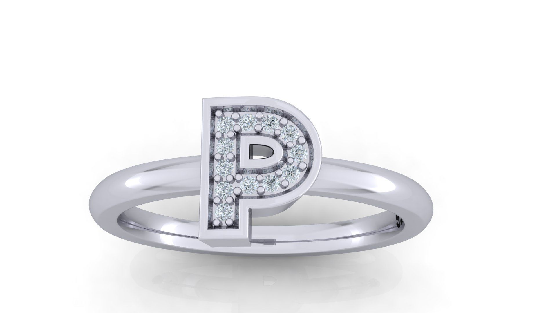 Alphabet ring letter P 3D print model_1