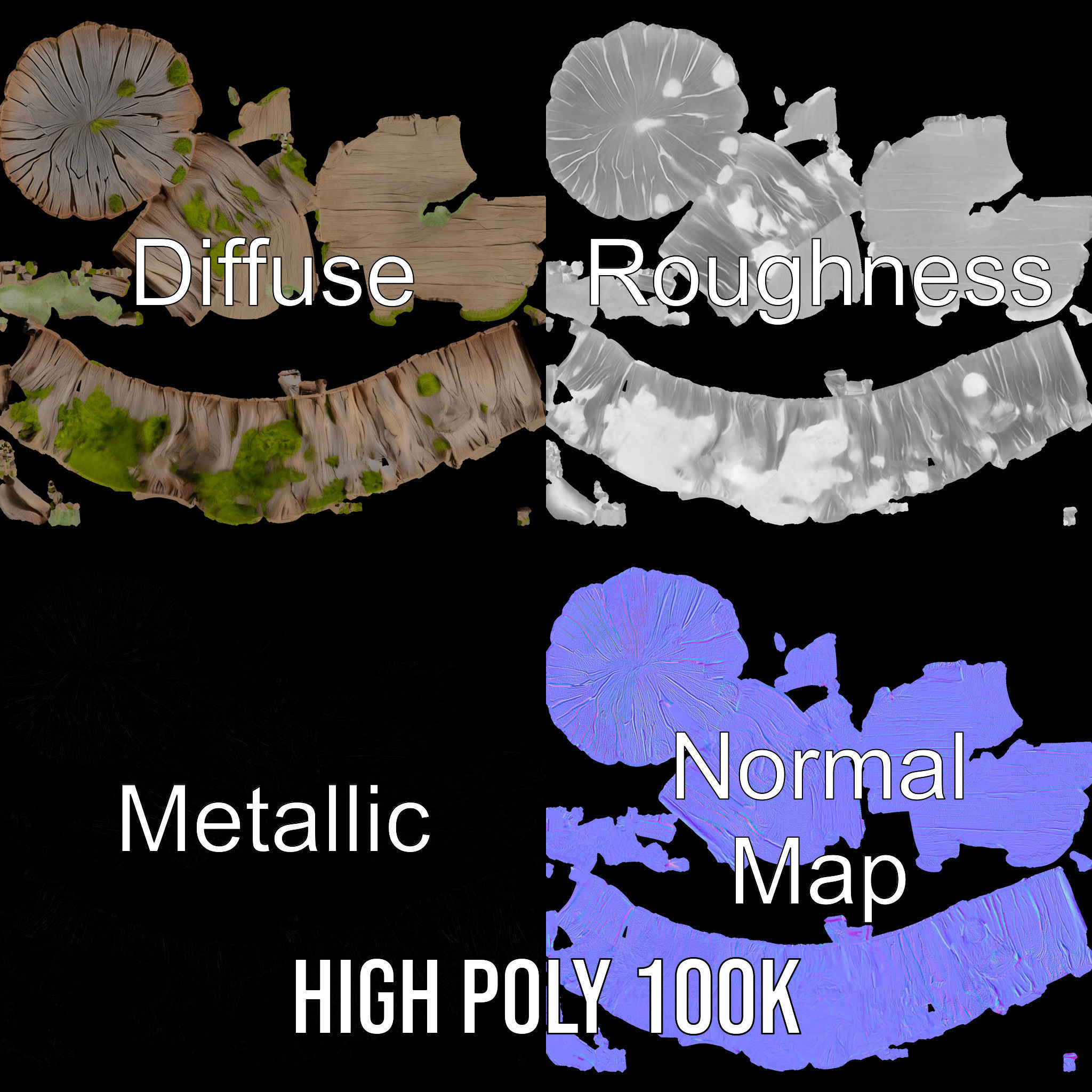 Tree Stump with Moss Model Pack Low-poly 3D model_3