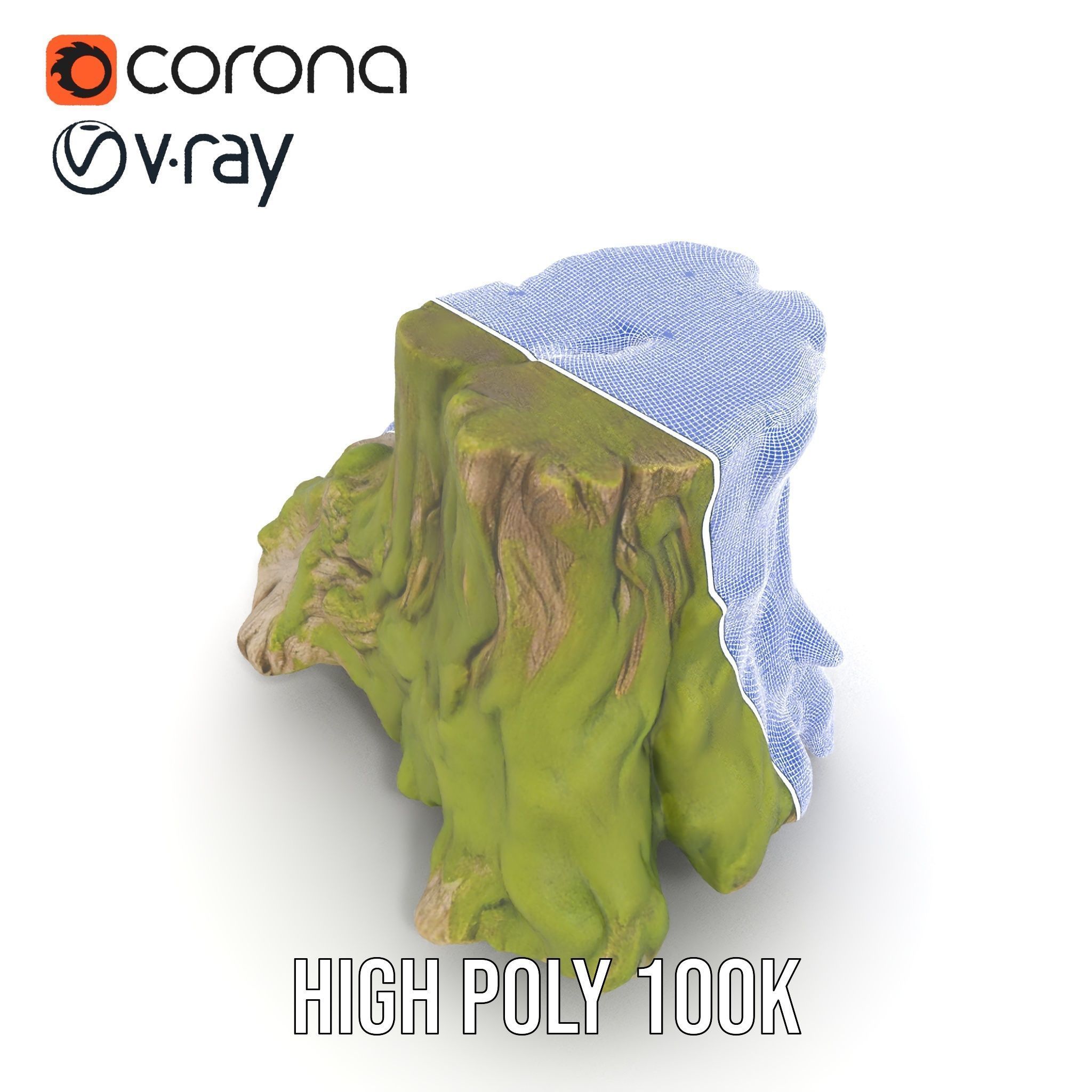Realistic Tree Stump with Moss Model Pack Low-poly 3D model_33