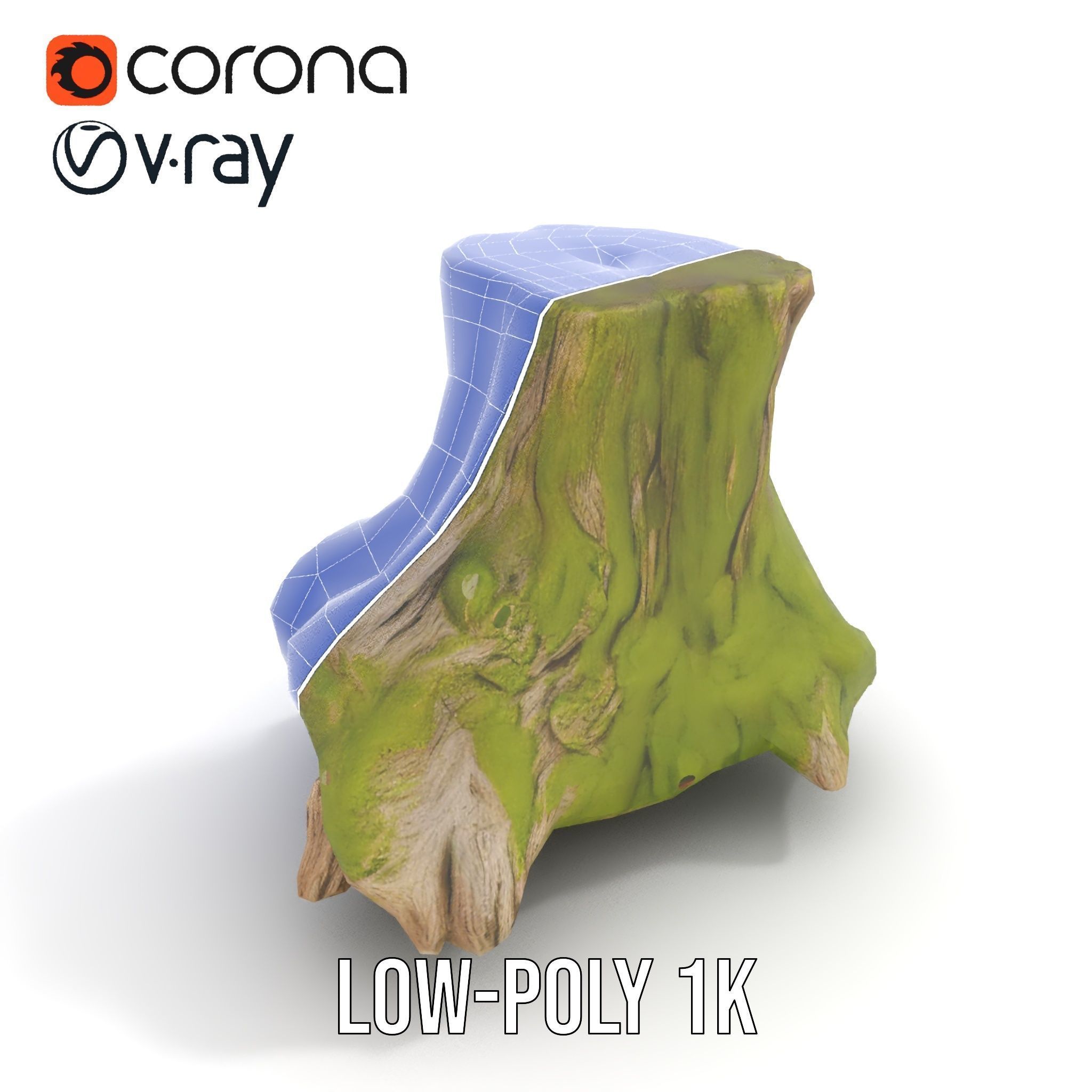Realistic Tree Stump with Moss Model Pack Low-poly 3D model_19