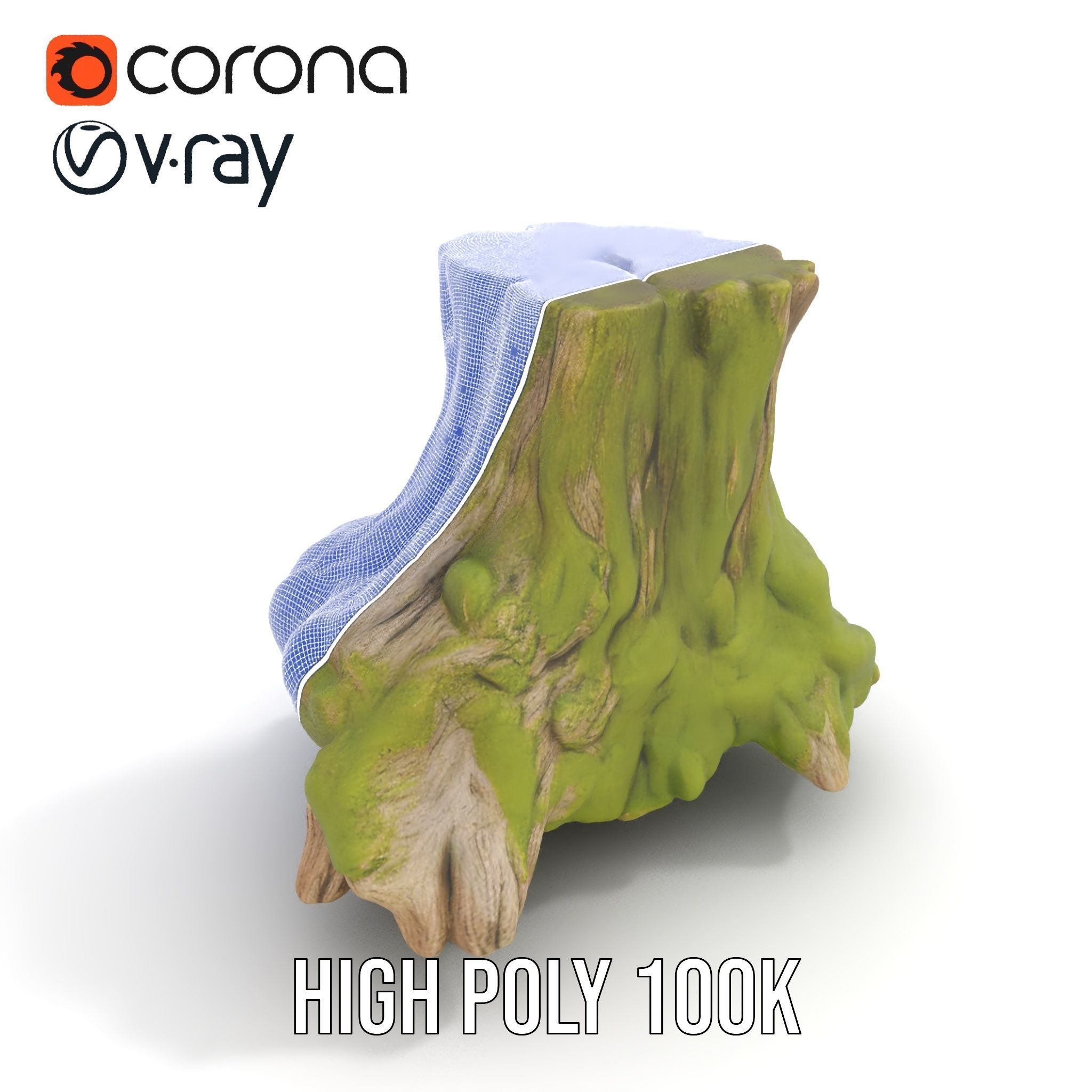Realistic Tree Stump with Moss Model Pack Low-poly 3D model_26