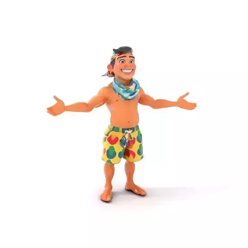 Cheerful Beach Guy in Colorful Shorts Rigged and Animated