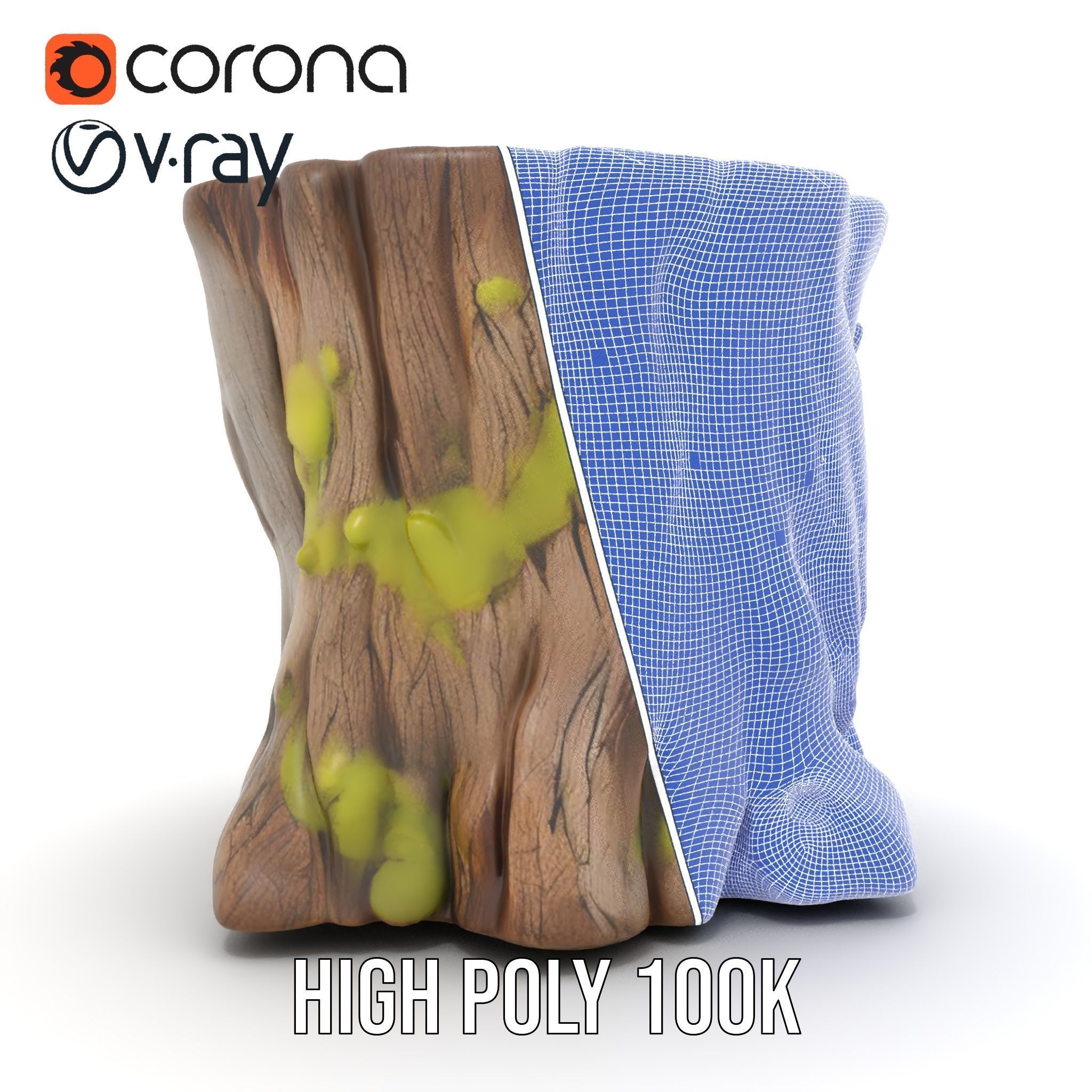 Wooden Tree Stump with Moss Model Pack Low-poly 3D model_34