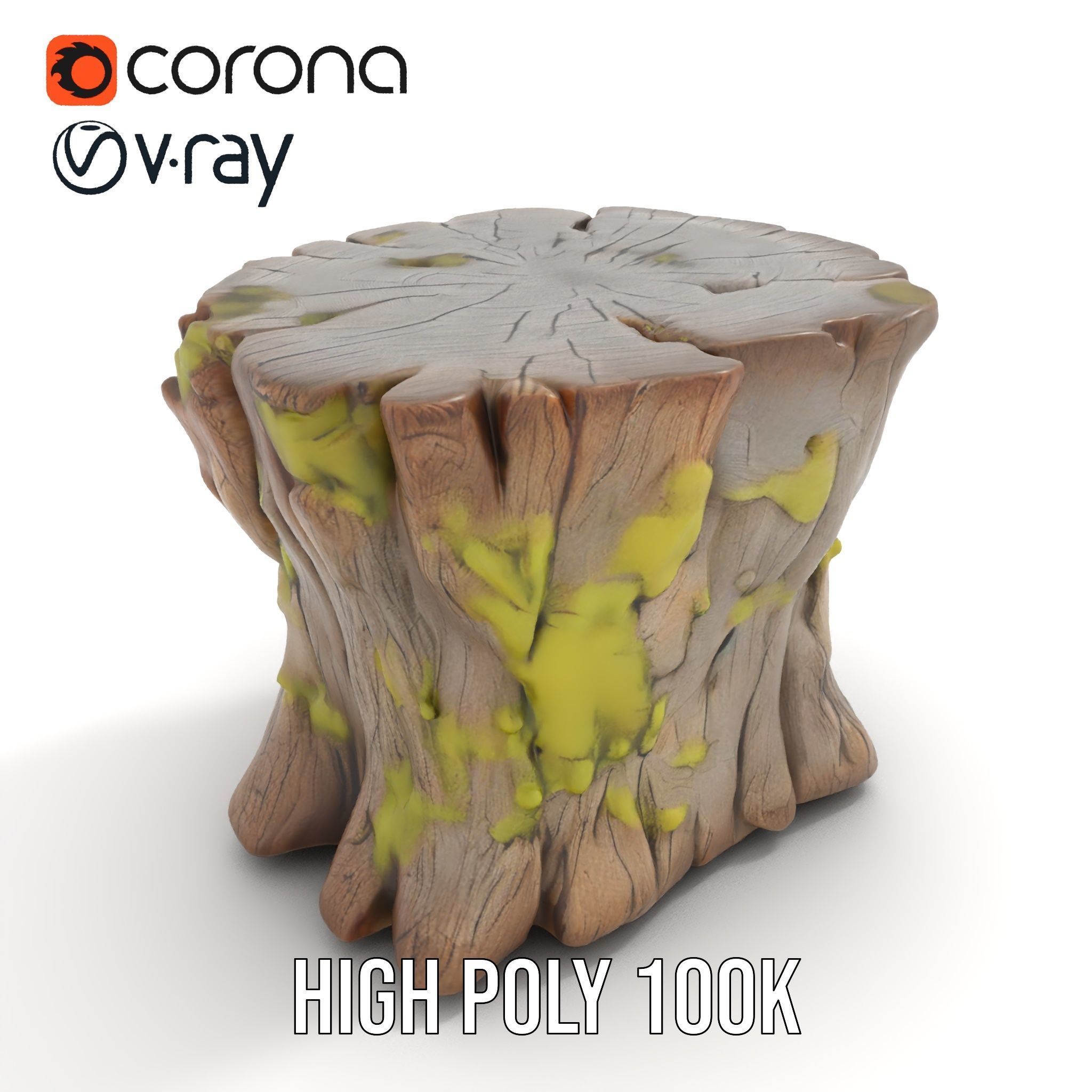 Wooden Tree Stump with Moss Model Pack Low-poly 3D model_26