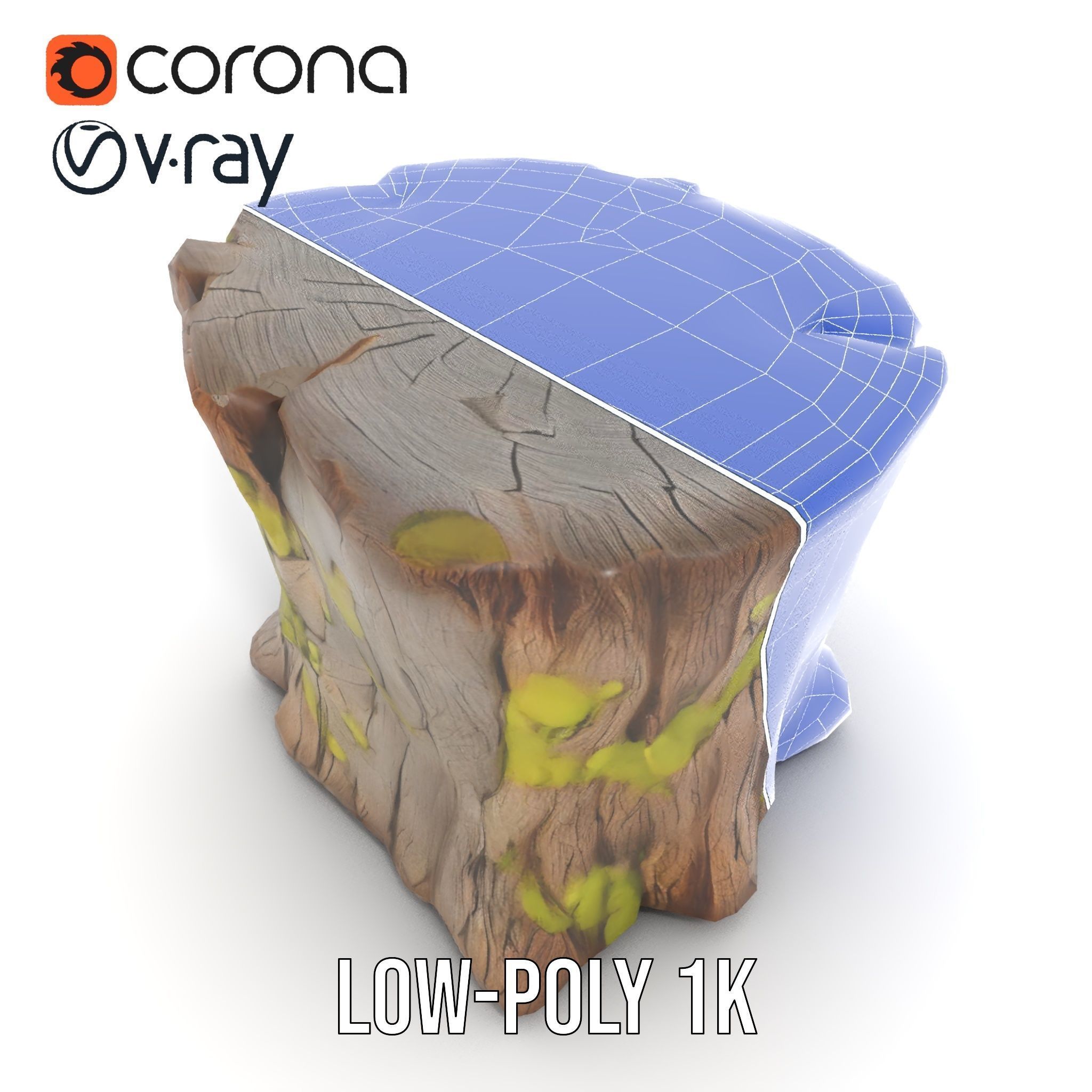 Wooden Tree Stump with Moss Model Pack Low-poly 3D model_30