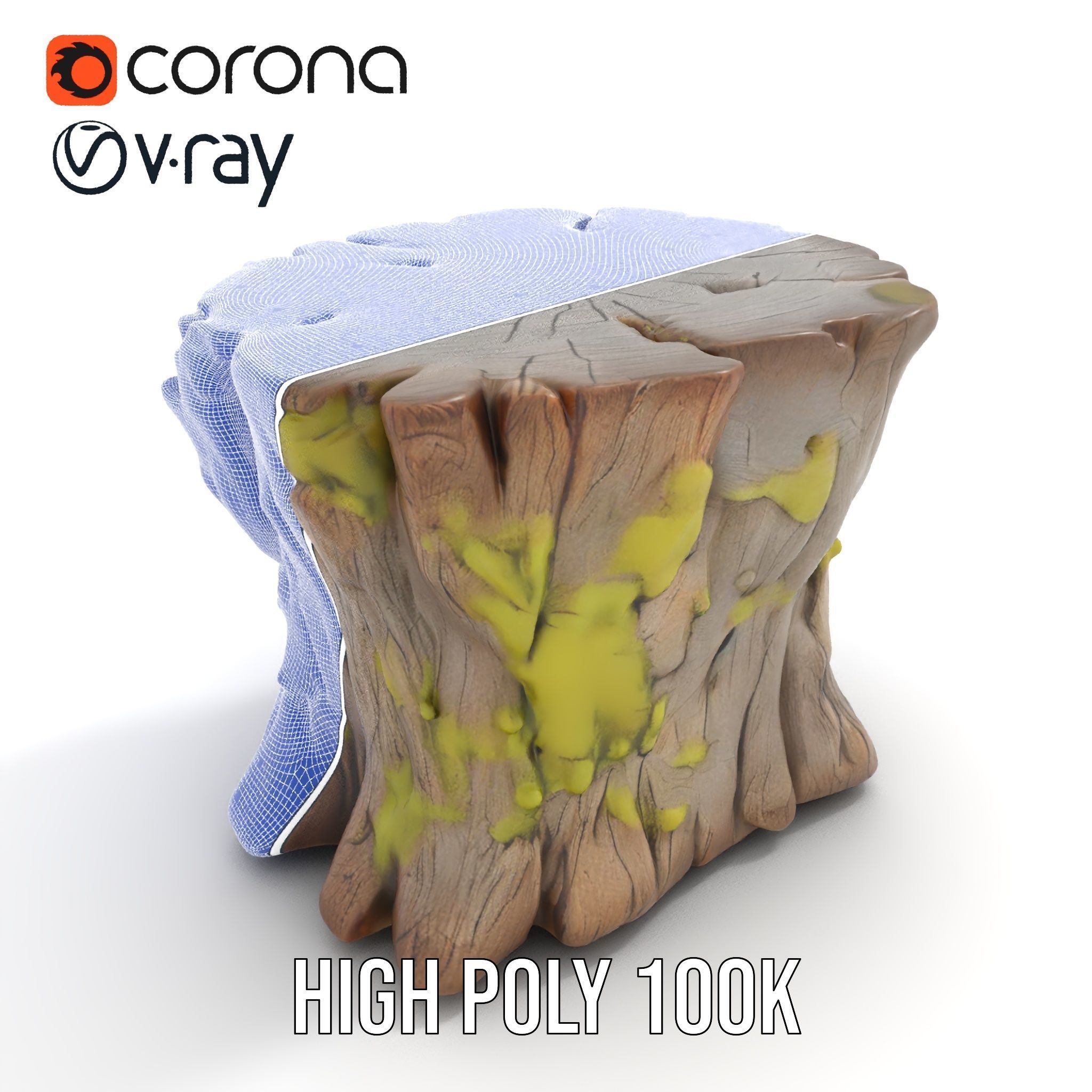 Wooden Tree Stump with Moss Model Pack Low-poly 3D model_32