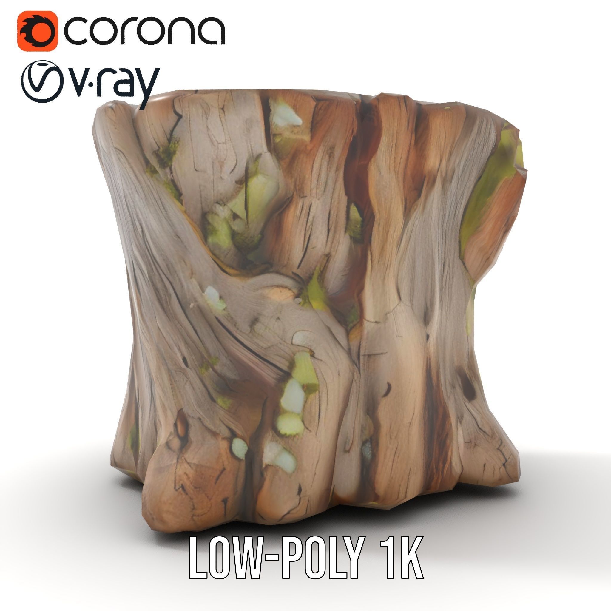 Wooden Tree Stump with Moss Model Pack Low-poly 3D model_28