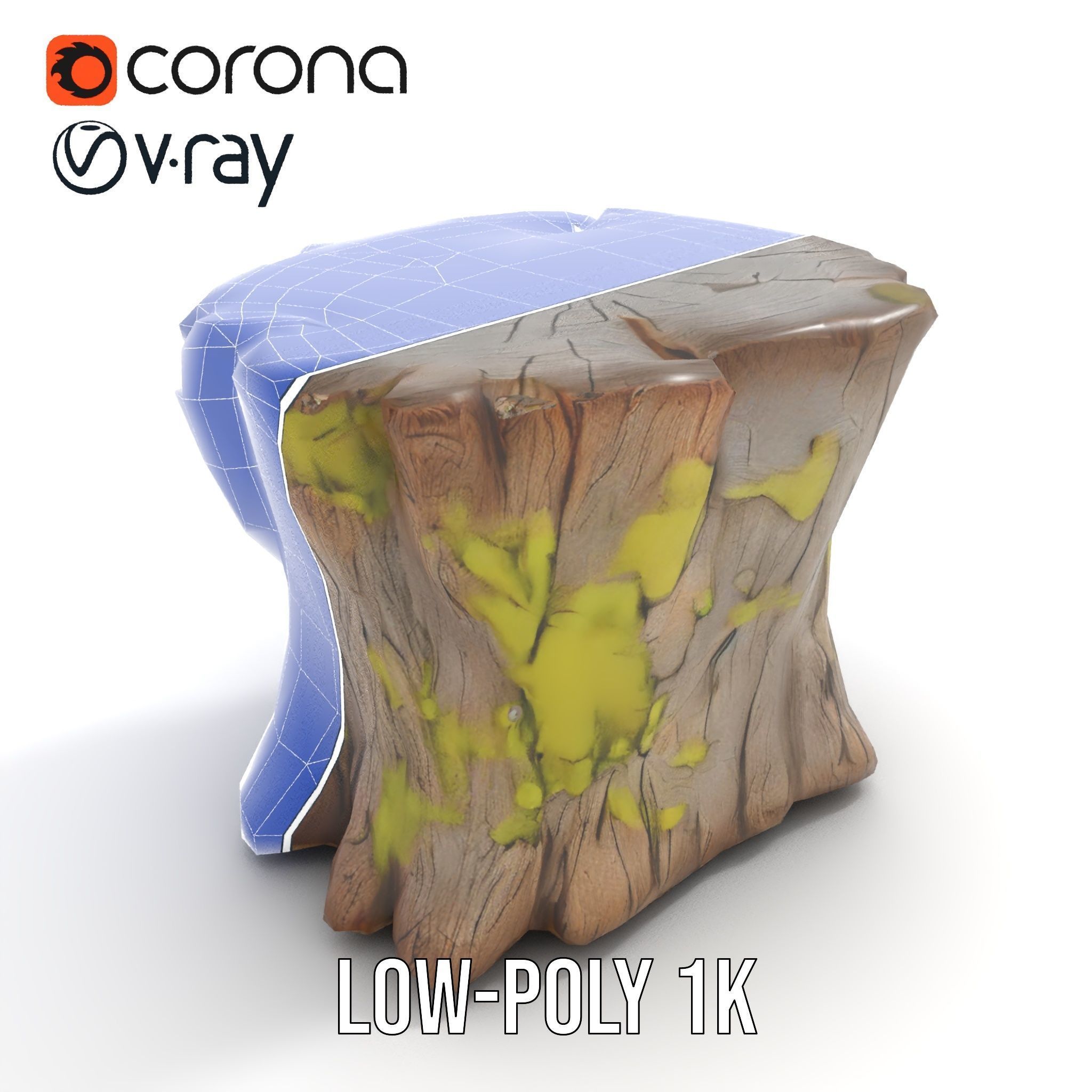 Wooden Tree Stump with Moss Model Pack Low-poly 3D model_17