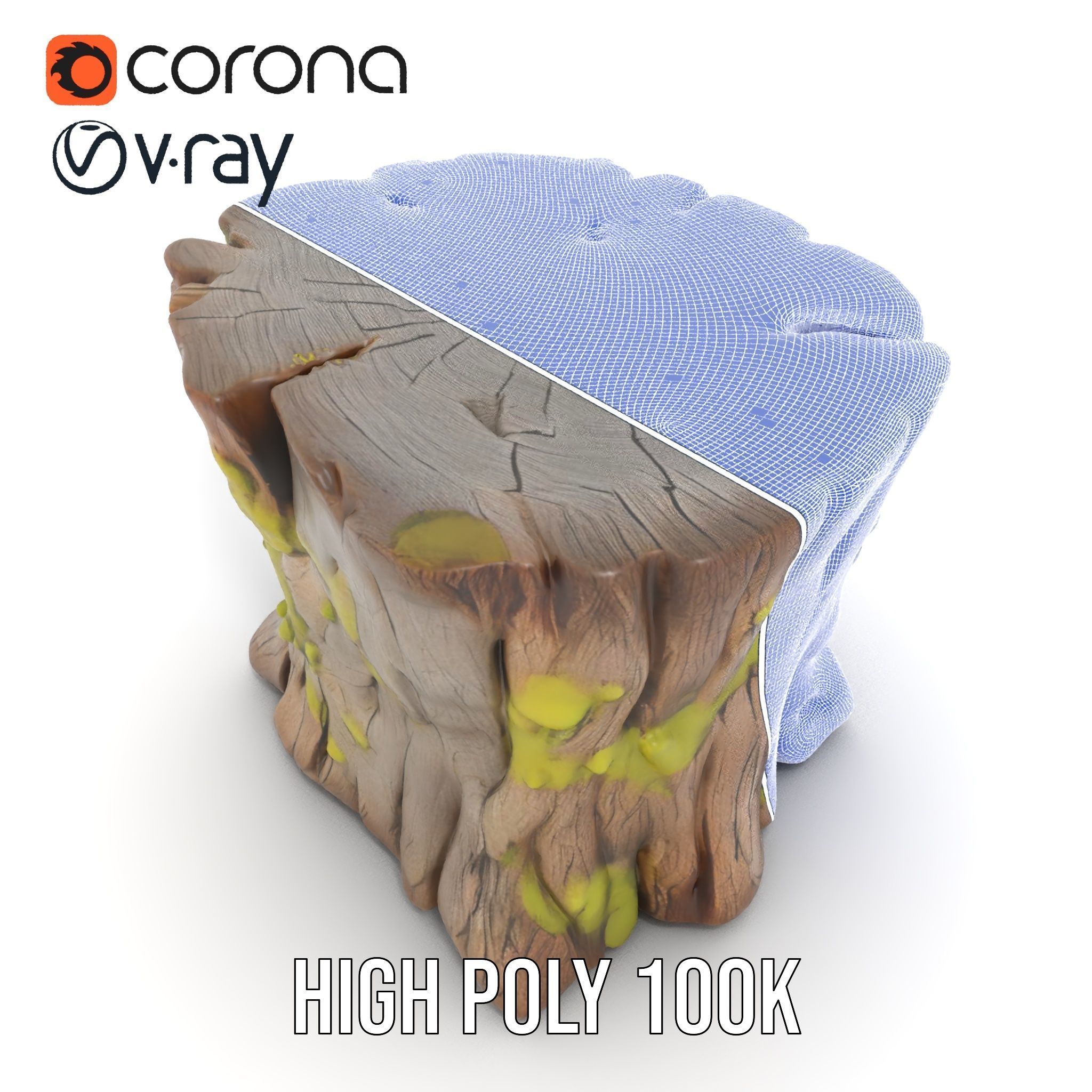 Wooden Tree Stump with Moss Model Pack Low-poly 3D model_31