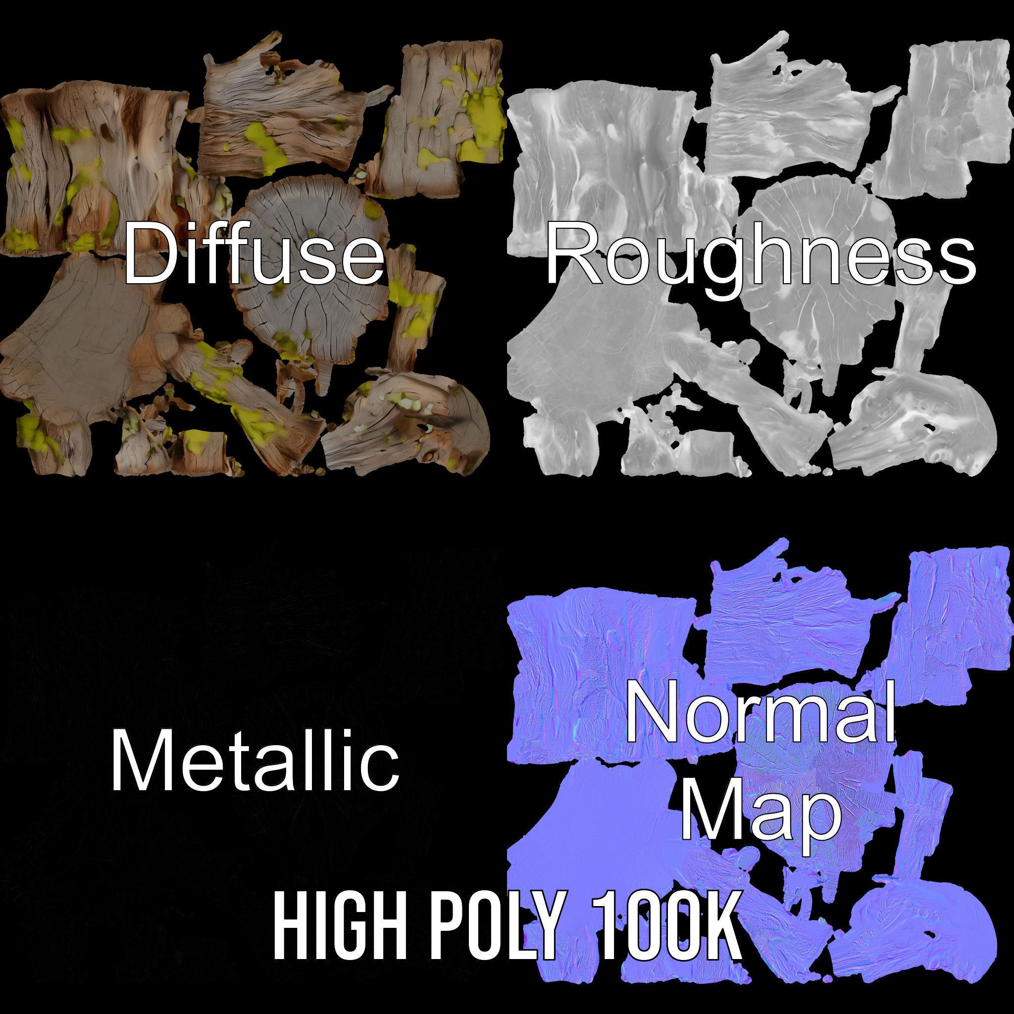 Wooden Tree Stump with Moss Model Pack Low-poly 3D model_3