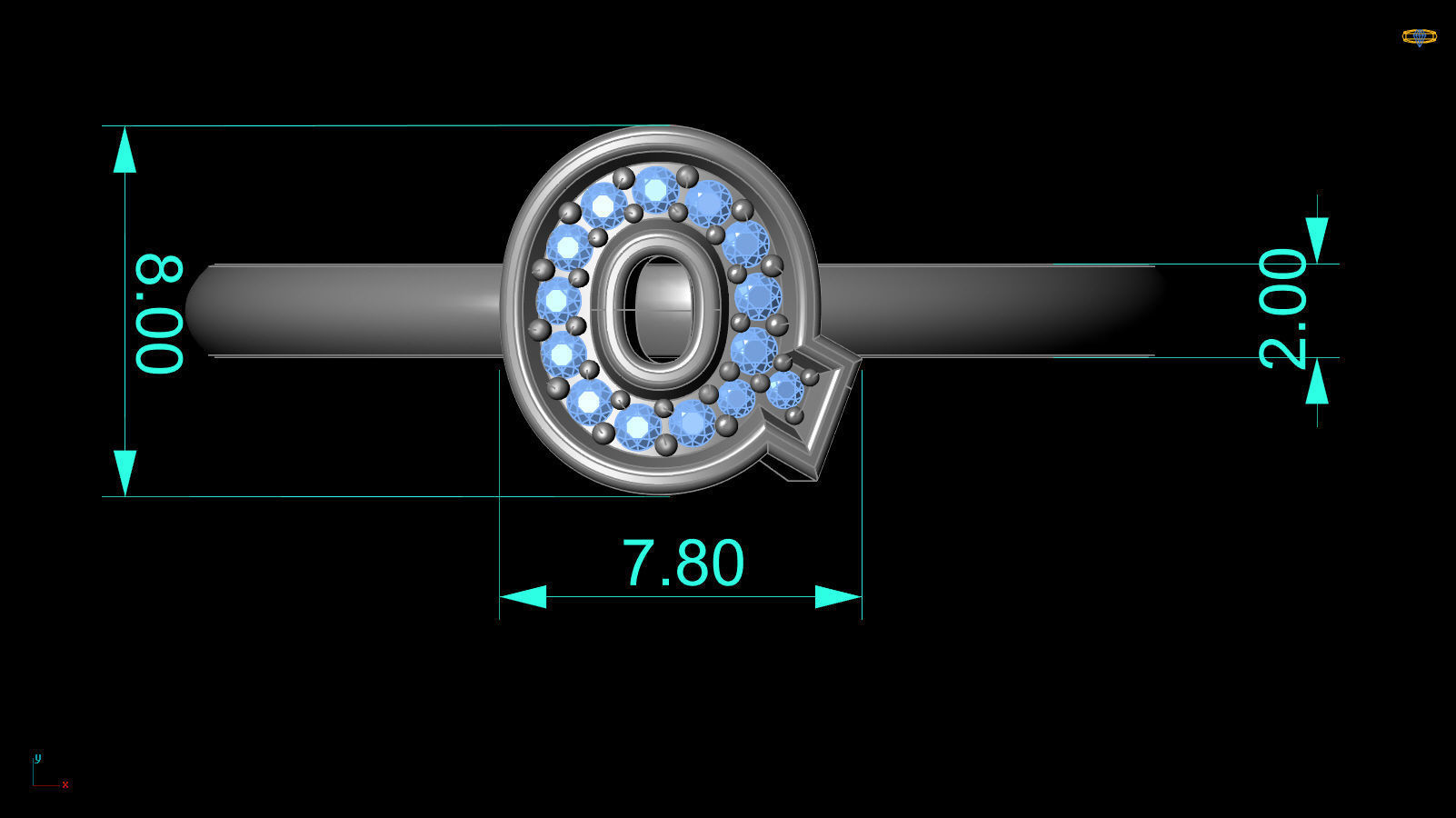 Alphabet ring letter Q 3D print model_2