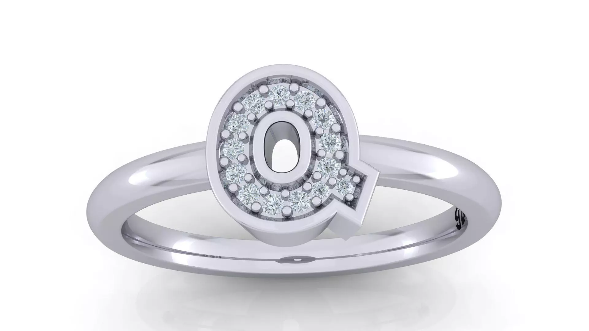 Alphabet ring letter Q 3D print model_0