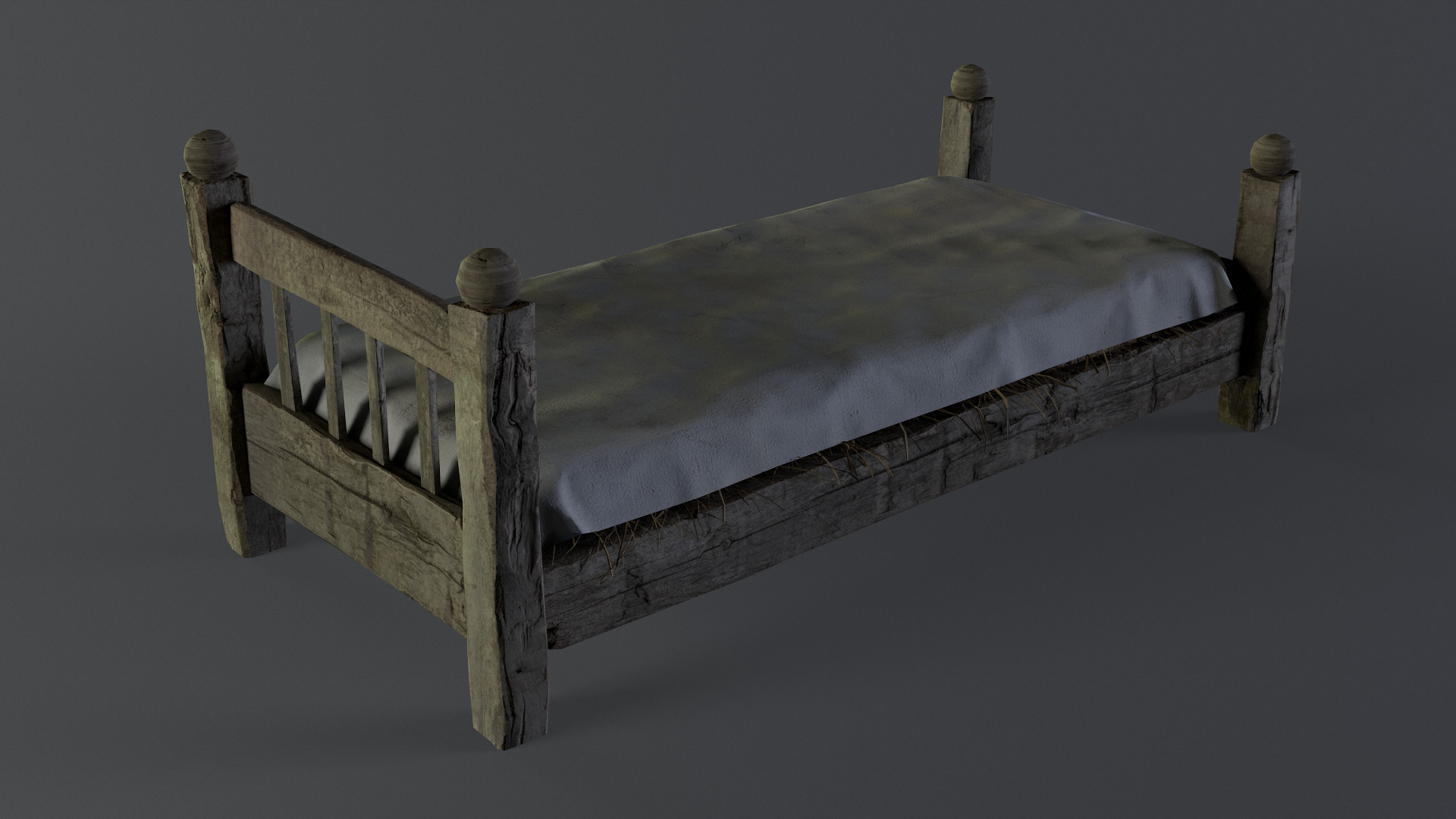 Medieval bed 03 Low-poly 3D model_1