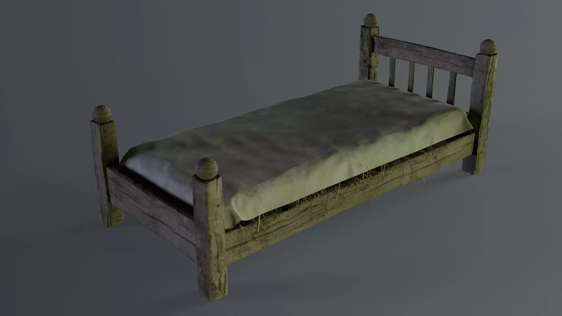 Medieval bed 03 Low-poly 3D model_0