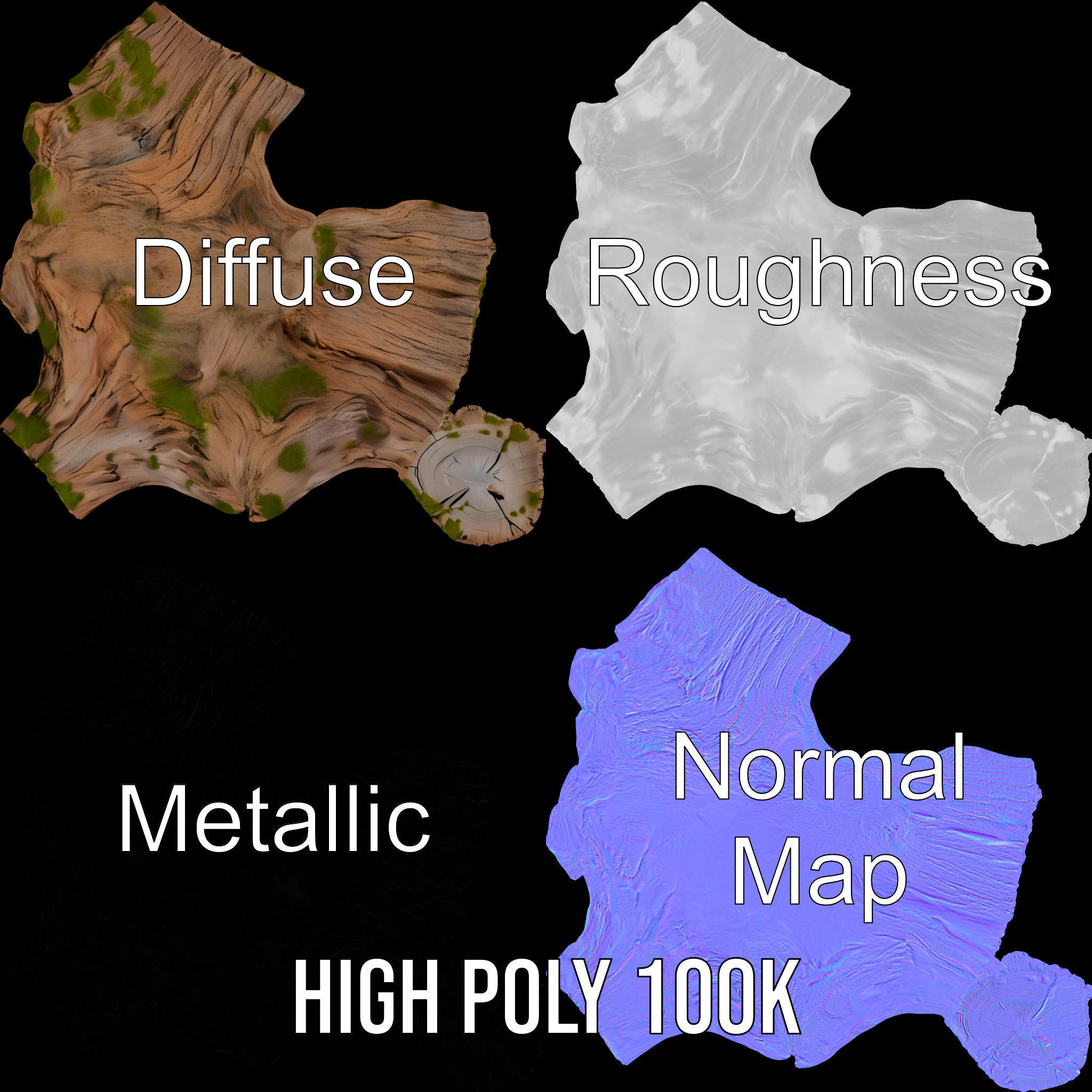 Realistic Tree Stump with Moss Model Pack Low-poly 3D model_3