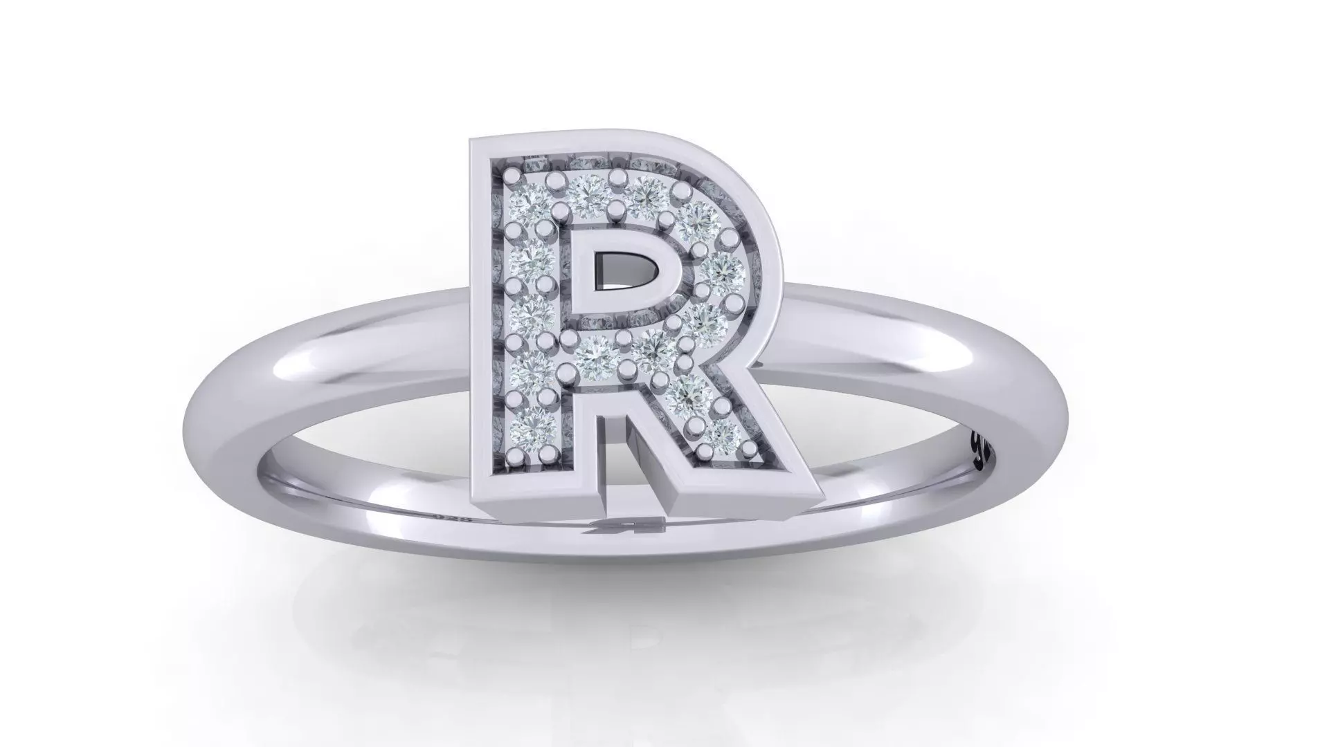 Alphabet ring letter R 3D print model_0