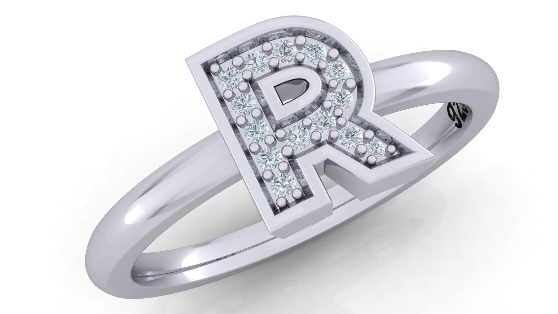 Alphabet ring letter R 3D print model_1
