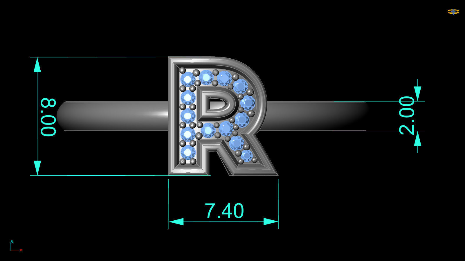 Alphabet ring letter R 3D print model_2