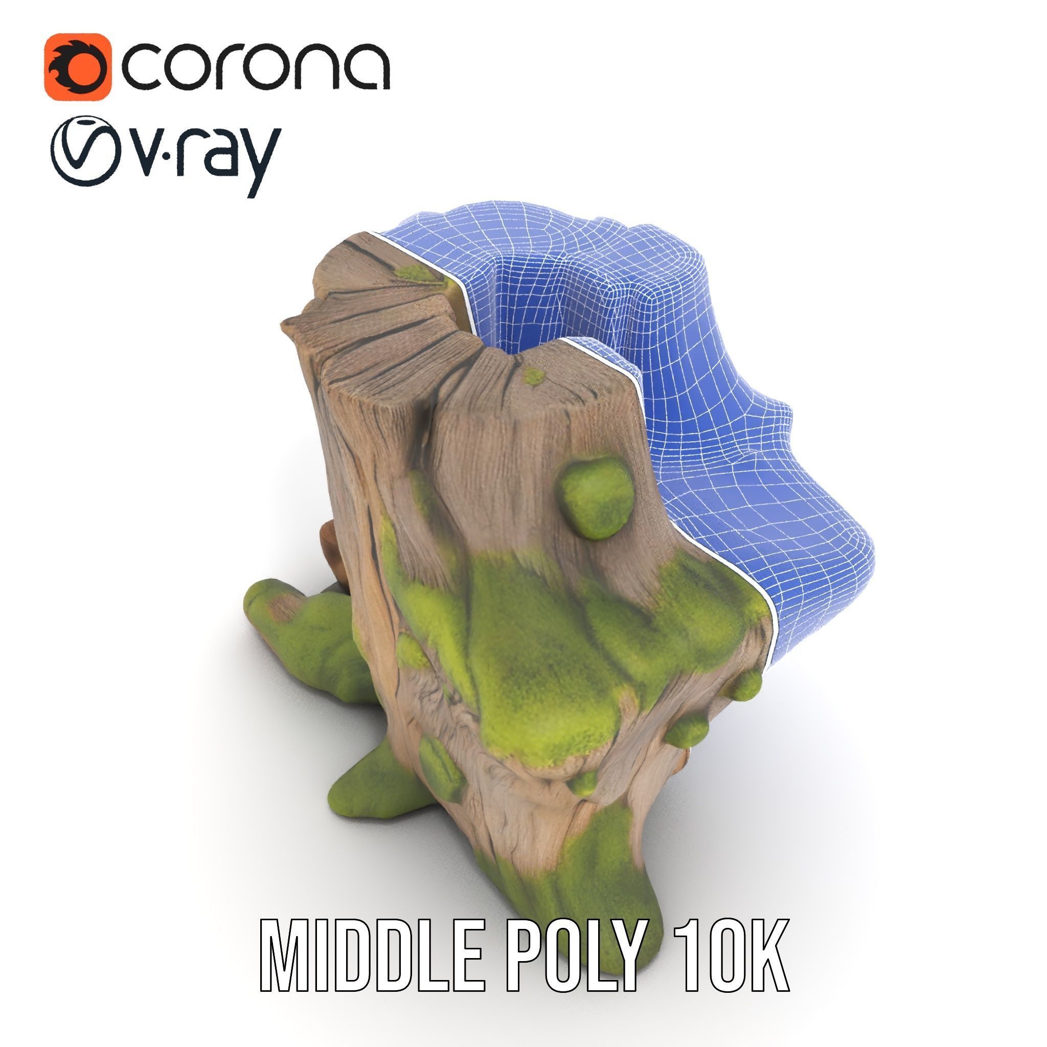 Realistic Mossy Tree Stump Model Pack Low-poly 3D model_26