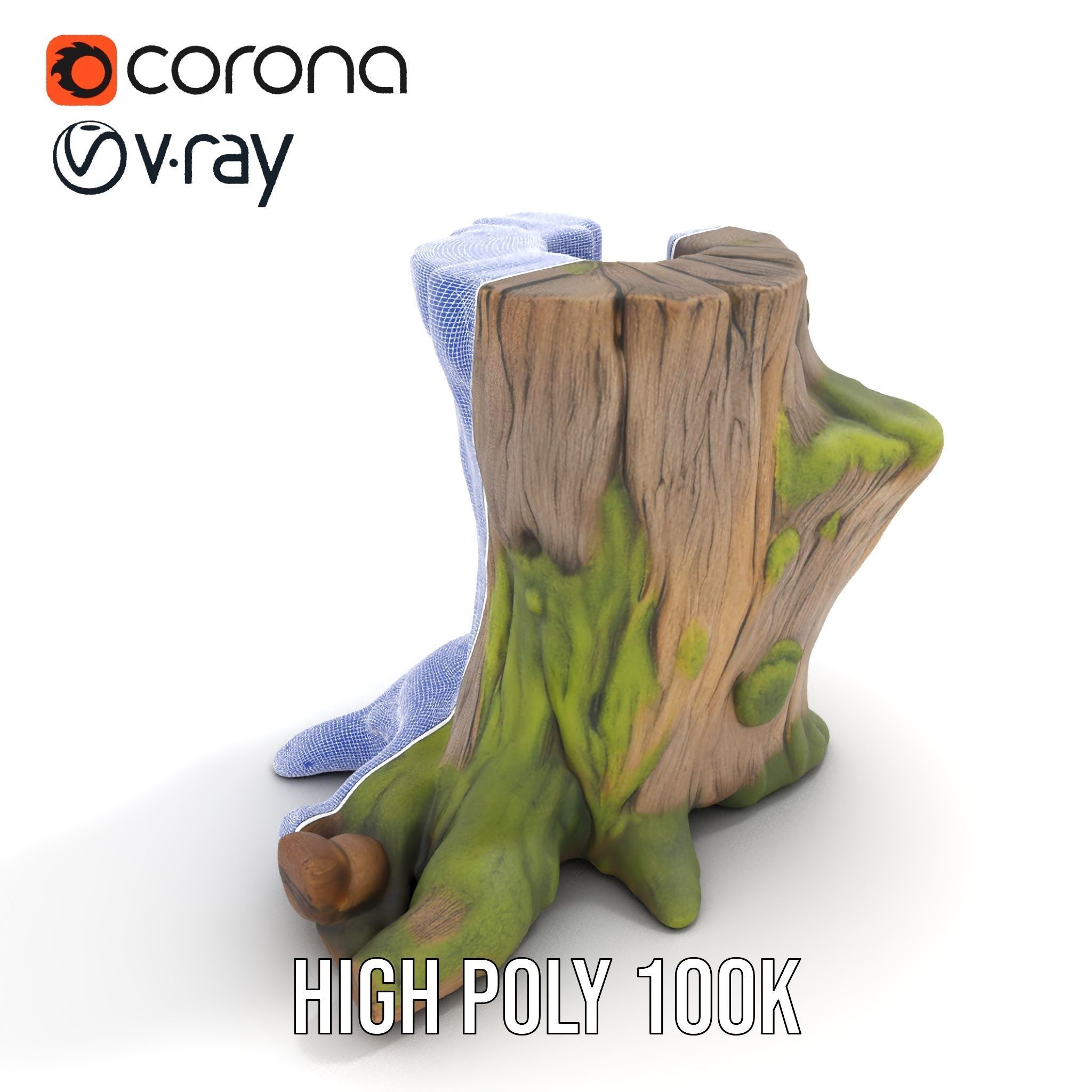 Realistic Mossy Tree Stump Model Pack Low-poly 3D model_32