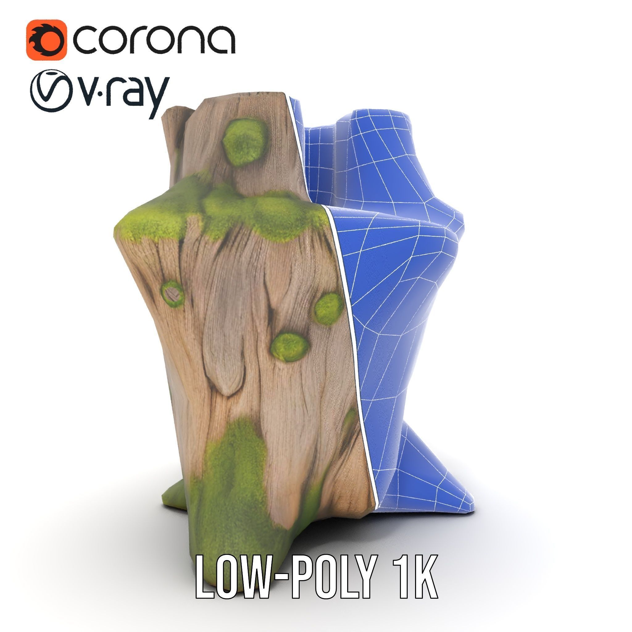 Realistic Mossy Tree Stump Model Pack Low-poly 3D model_30