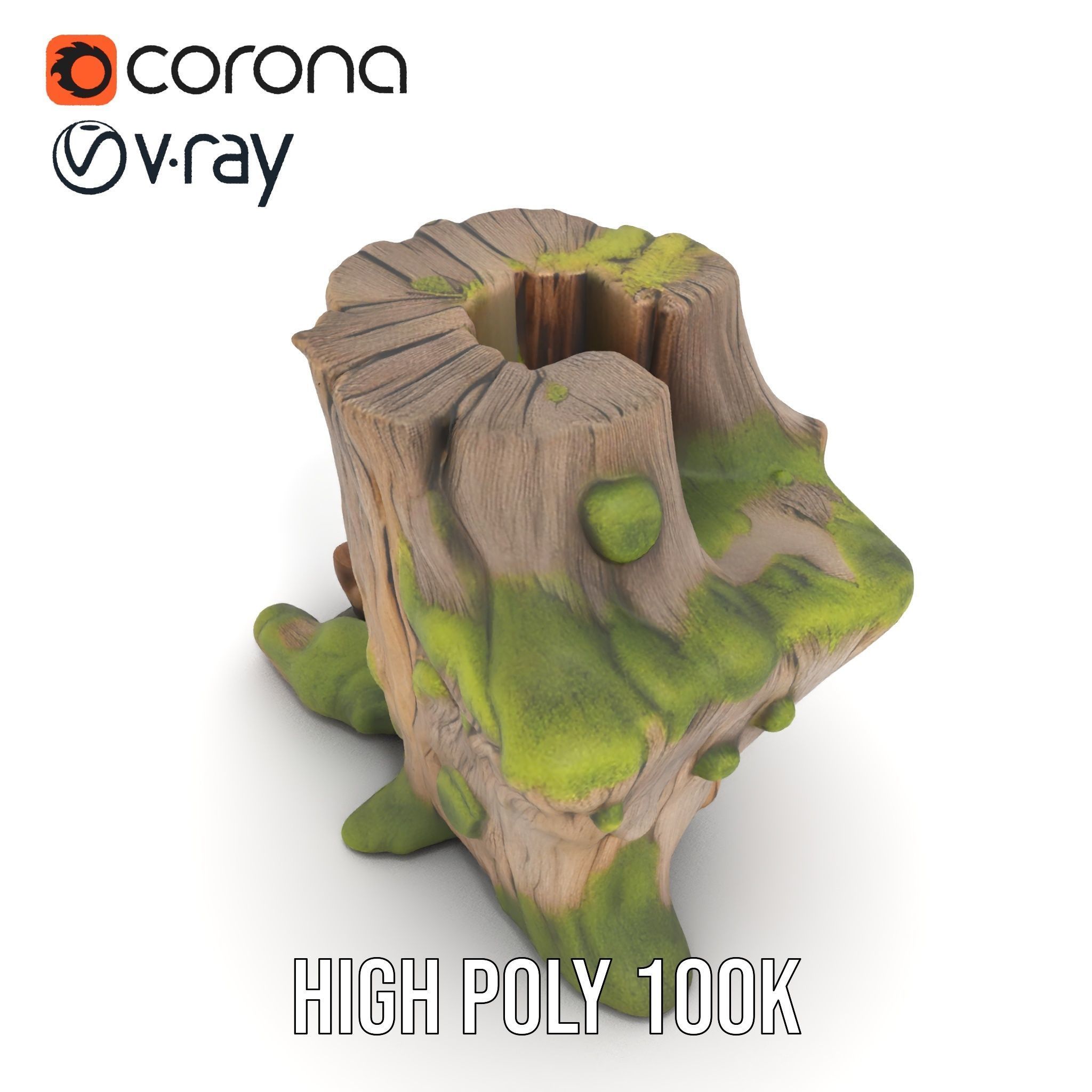 Realistic Mossy Tree Stump Model Pack Low-poly 3D model_28