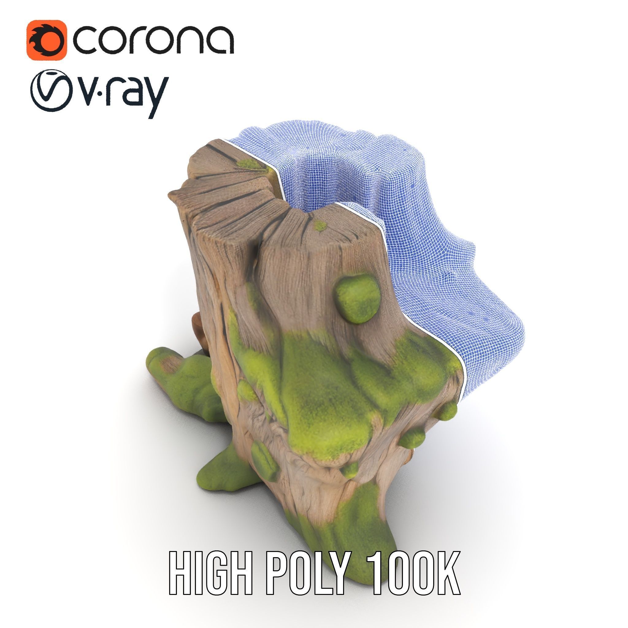 Realistic Mossy Tree Stump Model Pack Low-poly 3D model_34