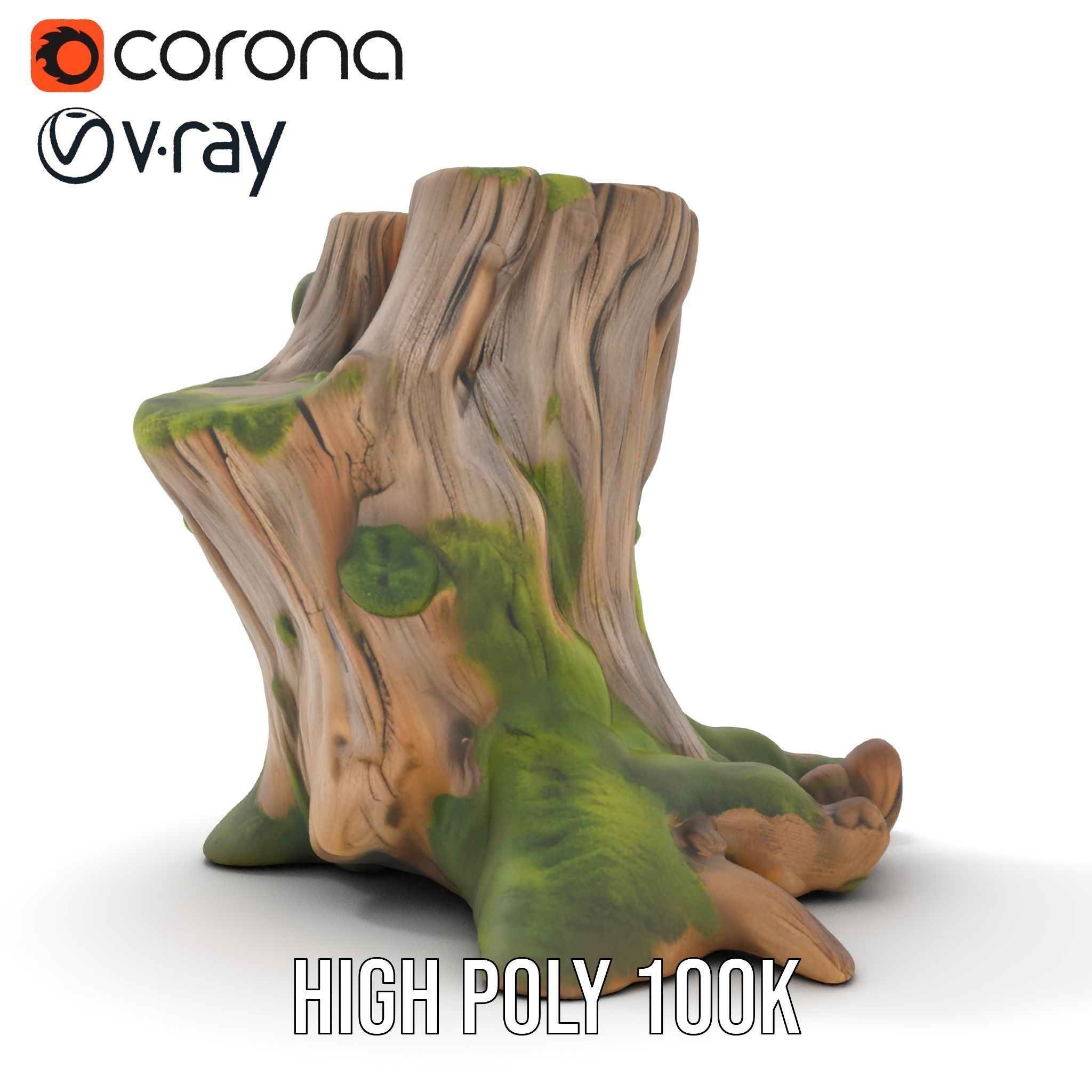 Realistic Mossy Tree Stump Model Pack Low-poly 3D model_23