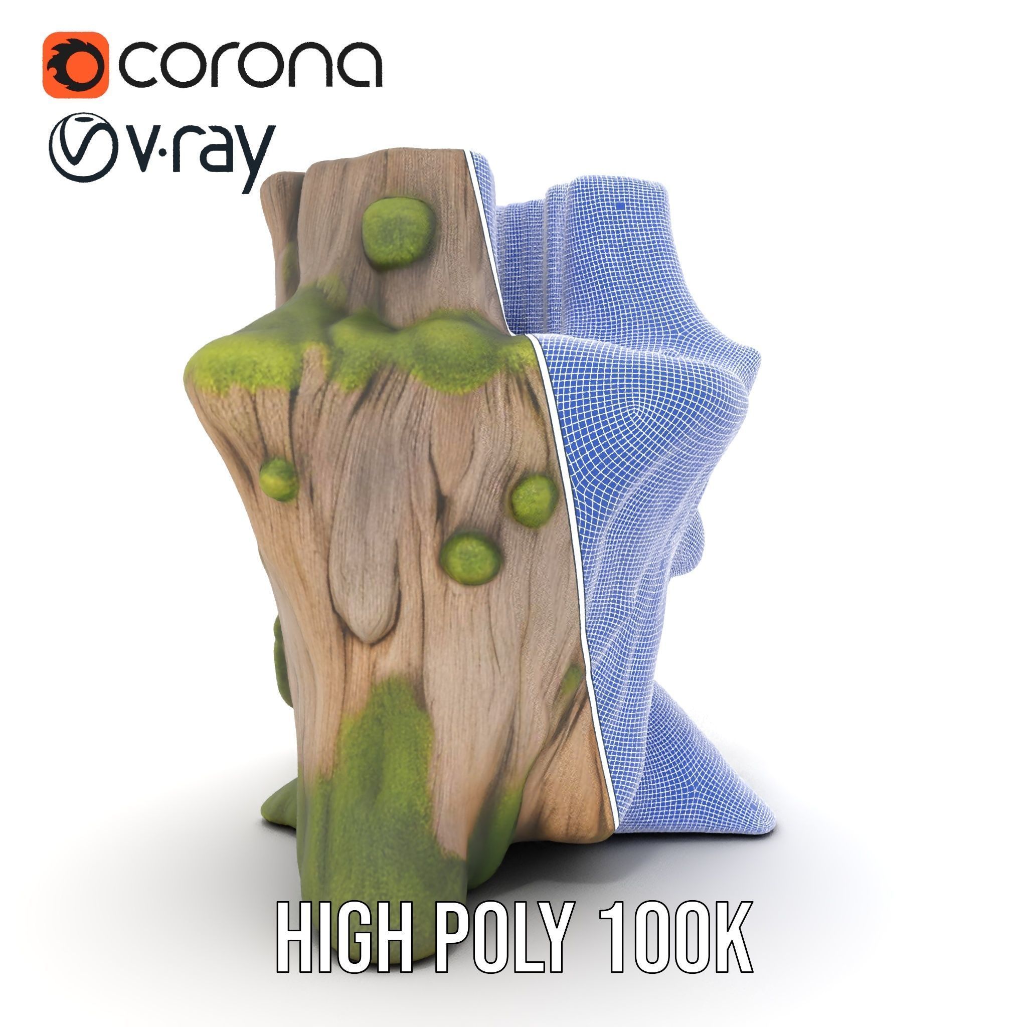 Realistic Mossy Tree Stump Model Pack Low-poly 3D model_31