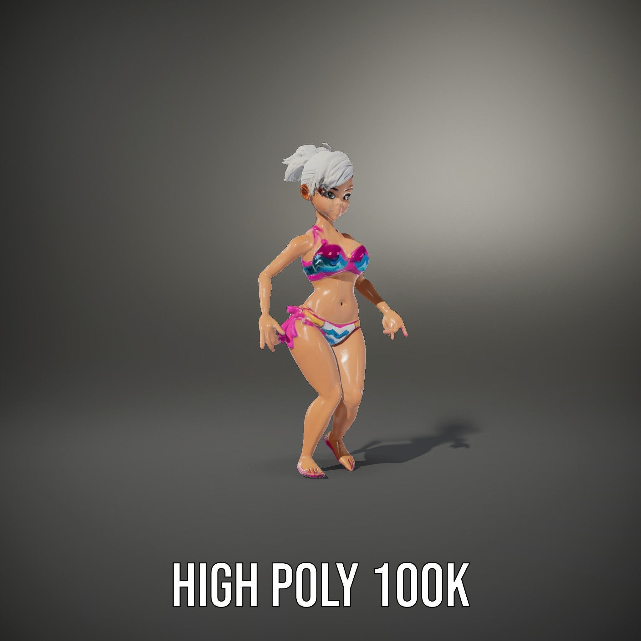 Stylized Beach Heroine Character Rigged and Animated Low-poly 3D model_31