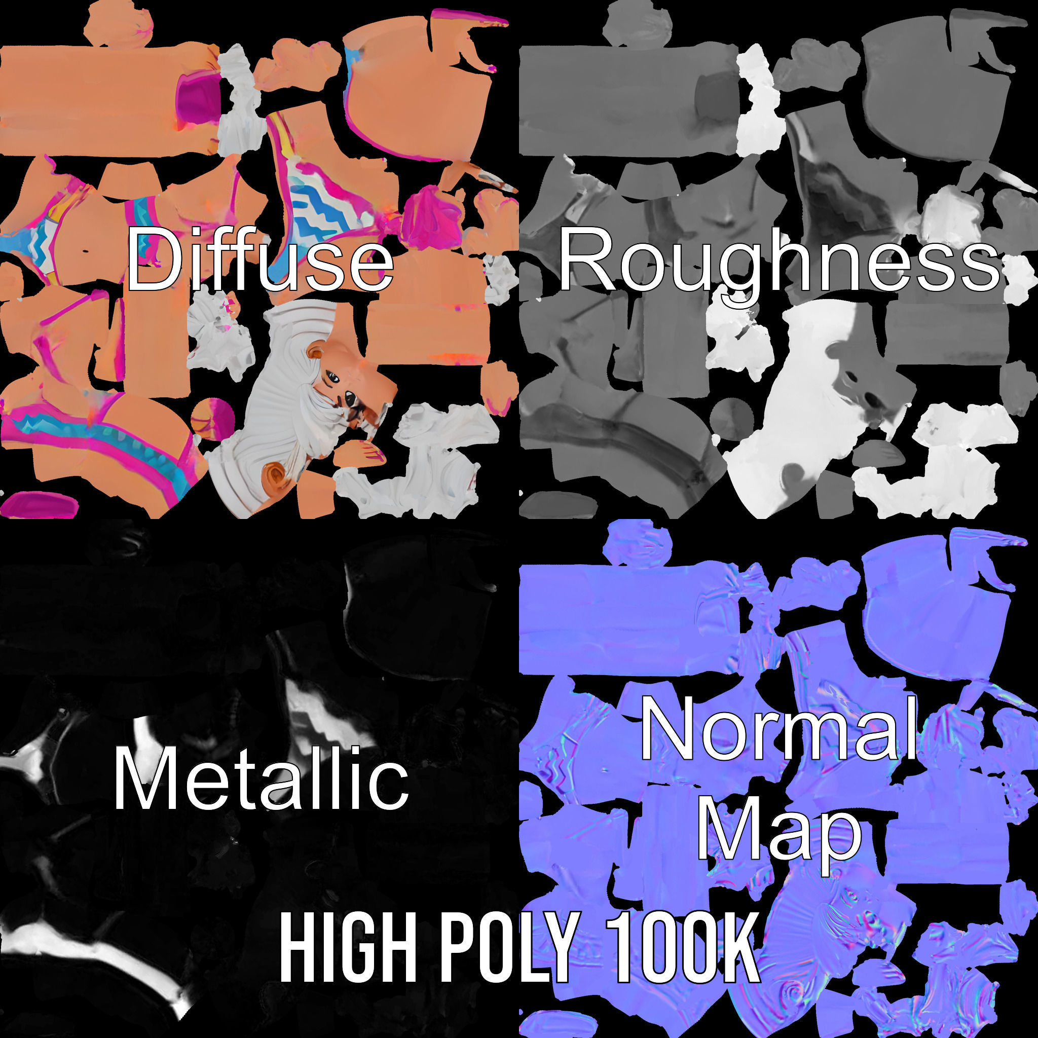 Stylized Beach Heroine Character Rigged and Animated Low-poly 3D model_3