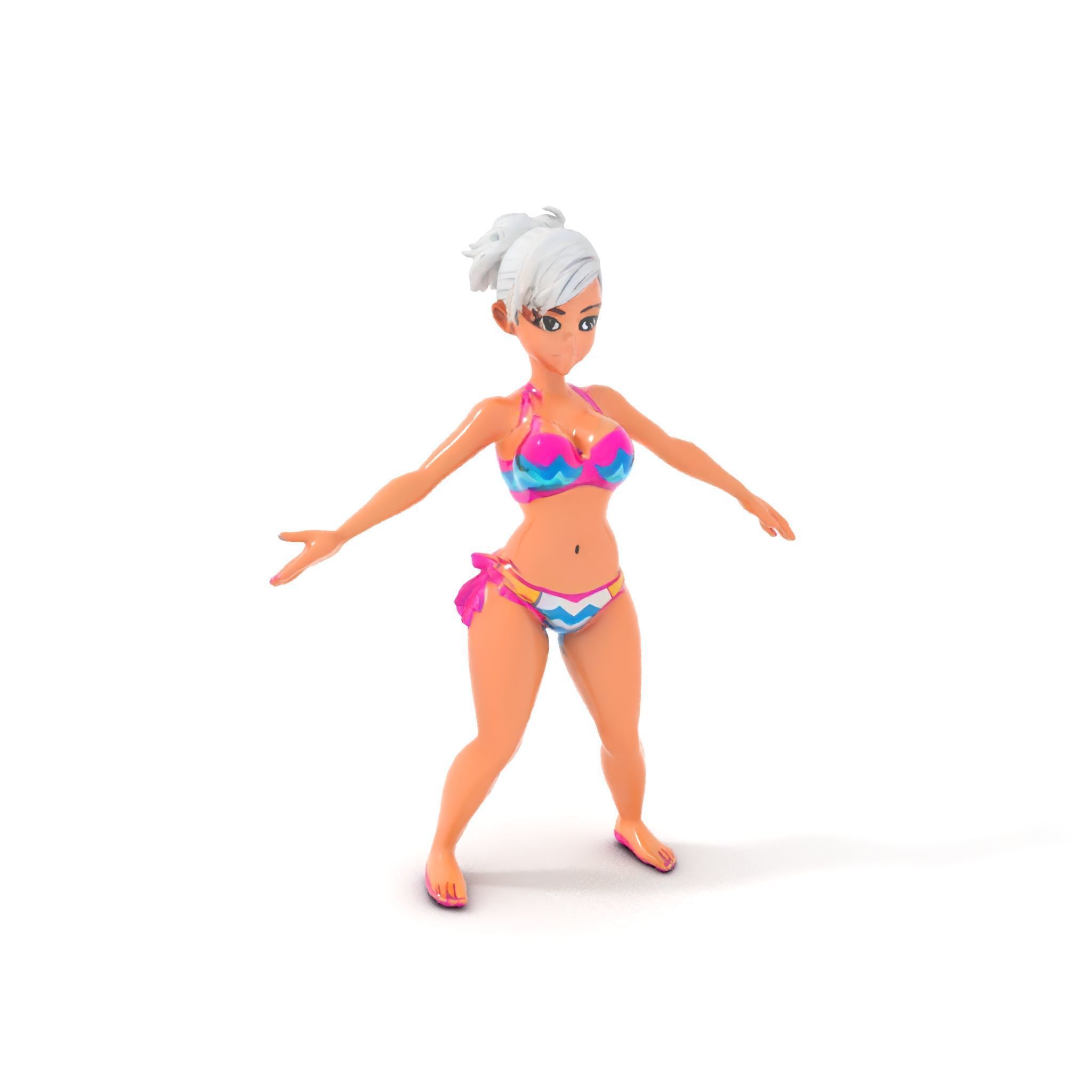 Stylized Beach Heroine Character Rigged and Animated Low-poly 3D model_10