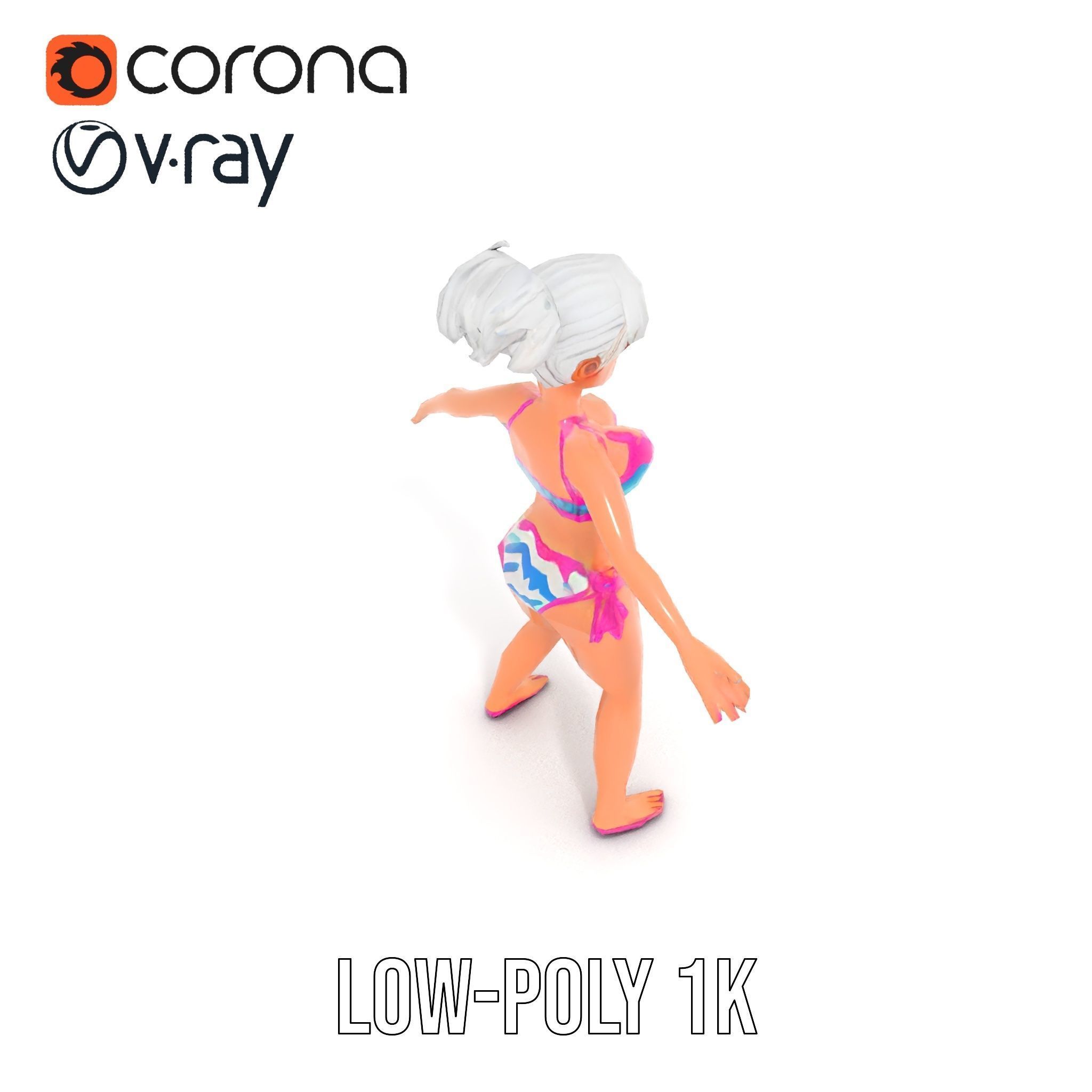 Stylized Beach Heroine Character Rigged and Animated Low-poly 3D model_8