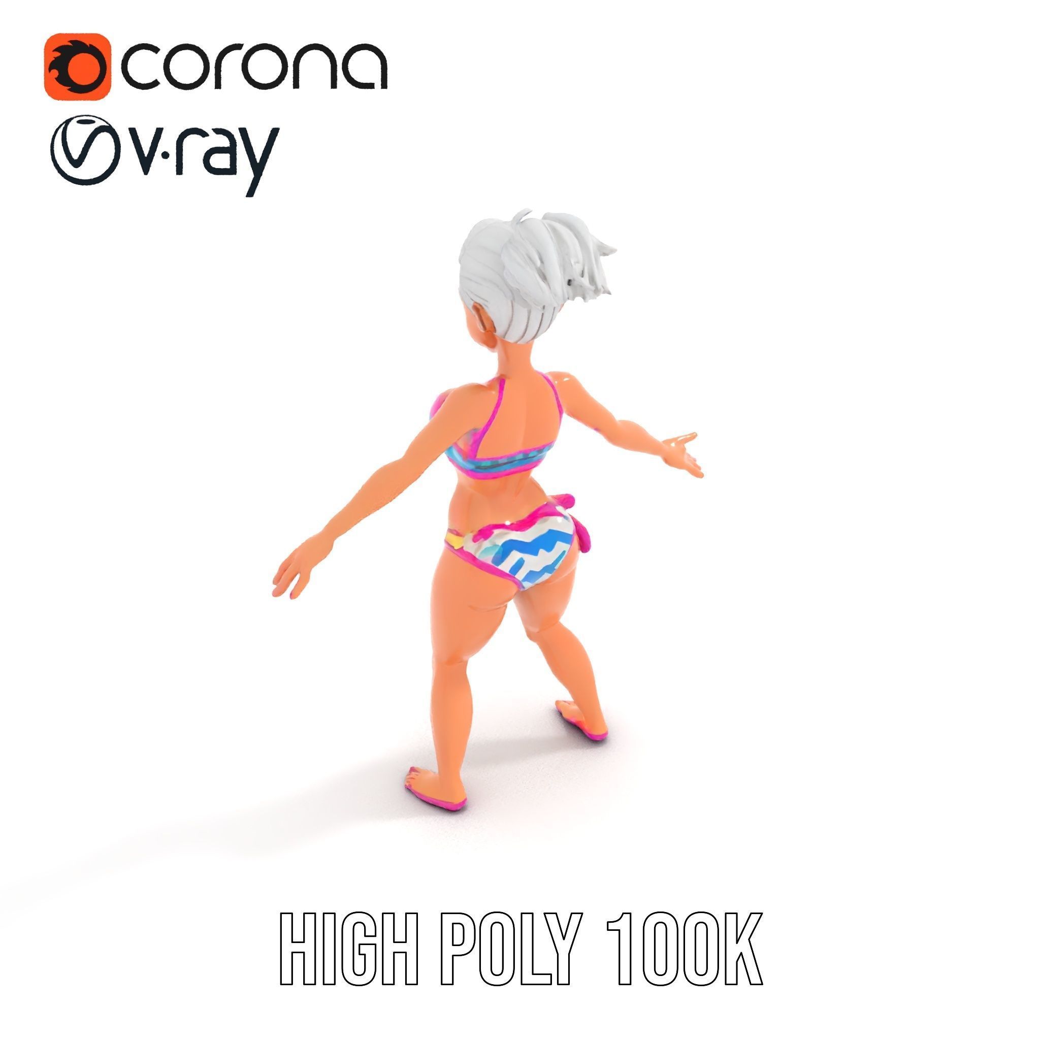 Stylized Beach Heroine Character Rigged and Animated Low-poly 3D model_14