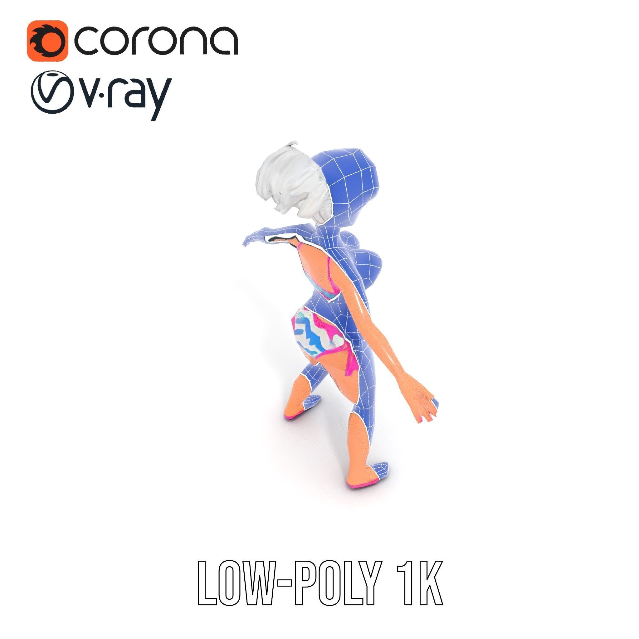 Stylized Beach Heroine Character Rigged and Animated Low-poly 3D model_25