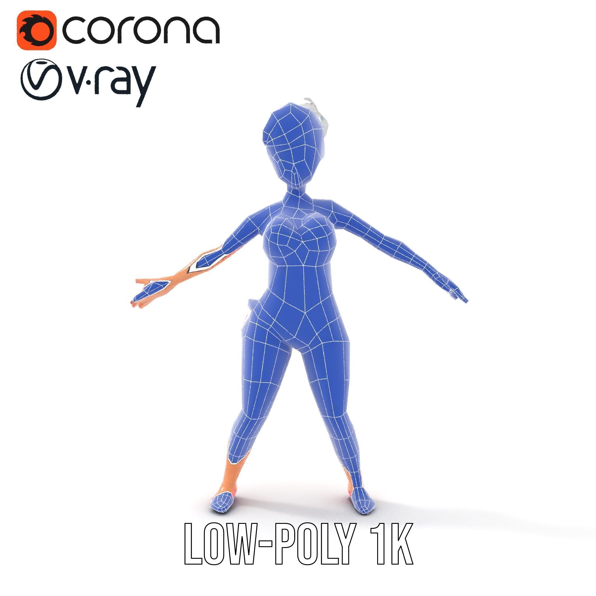 Stylized Beach Heroine Character Rigged and Animated Low-poly 3D model_28